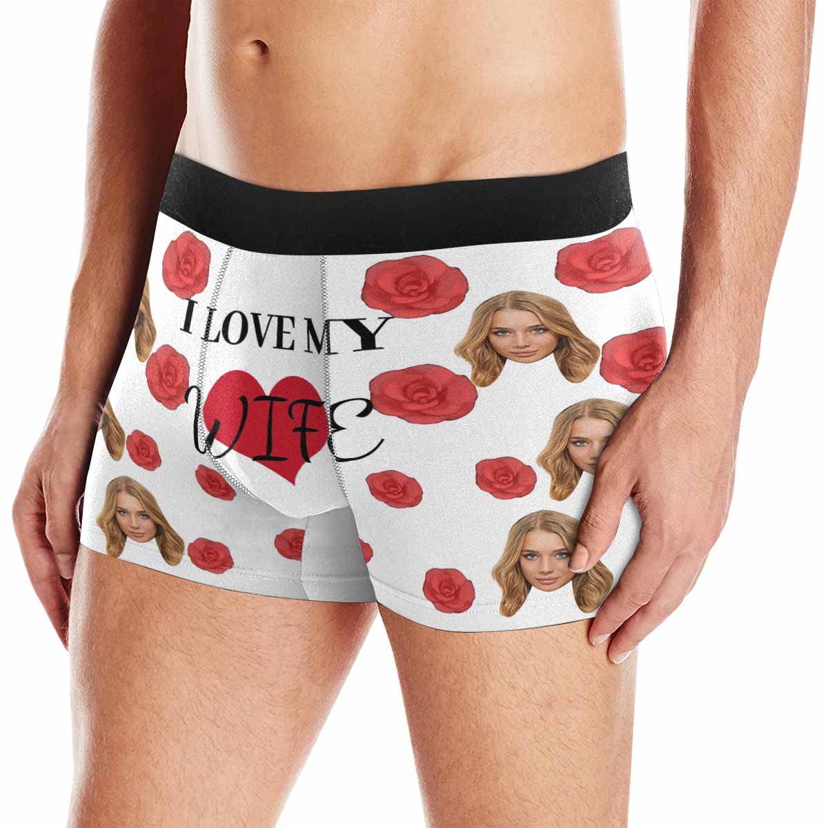 Custom Personalized Men's Boxer Briefs with Red Rose Heart Design - Comfortable & Stylish Underwear for Valentine's Day, Anniversary Gifts & Romantic Occasions