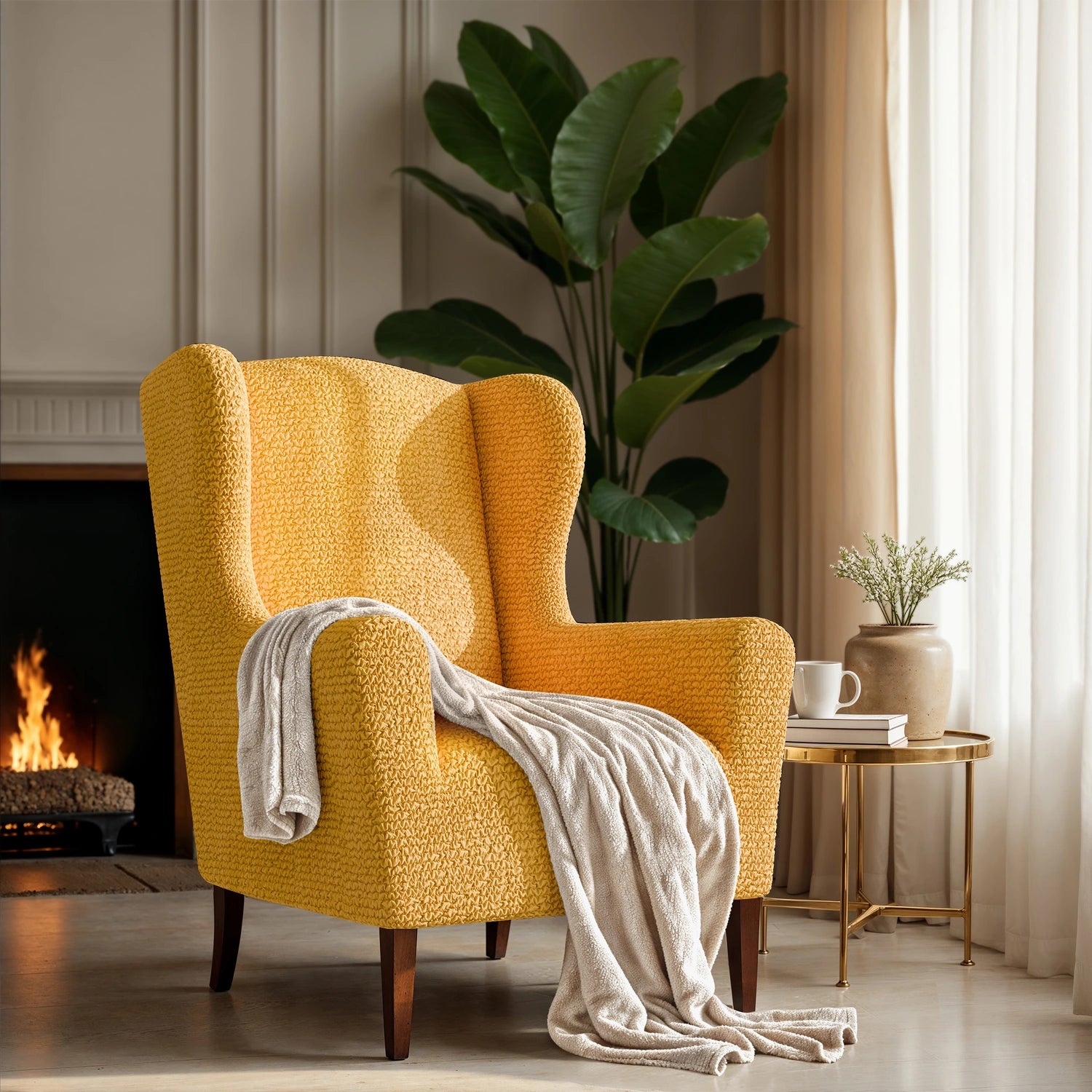 Premium Wingback Chair Slipcover - Microfiber Collection | Washable & Stretchable Furniture Protector for Living Room, Office, or Bedroom