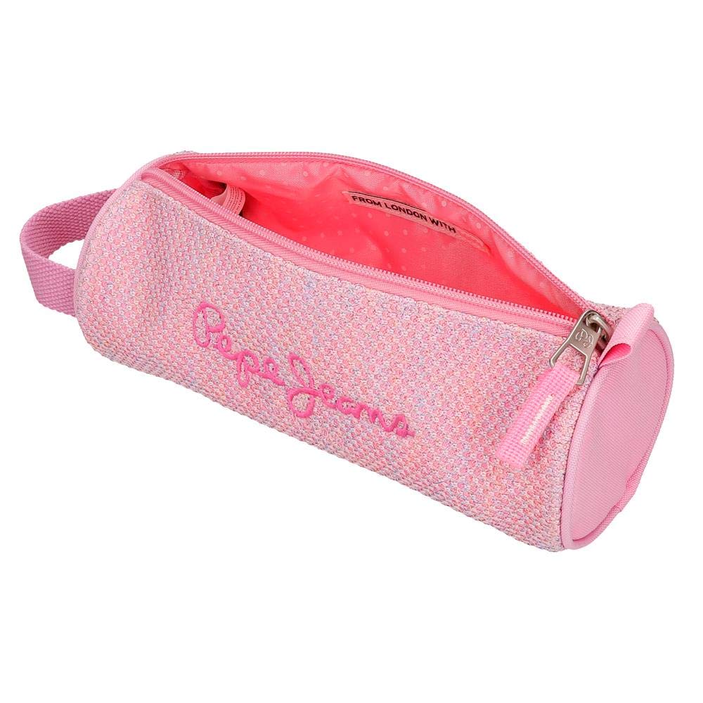 Pepe Jeans Round Rose Makeup Bag 9x9x23 cm - Waterproof Polyester Cosmetic Pouch for Travel, Gym & Everyday Use