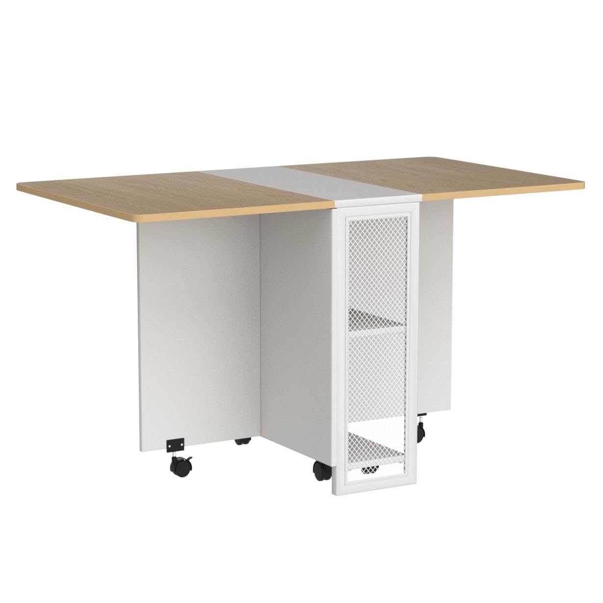 Alkmaar Folding Dining Table - Space Saving Drop Leaf Table for Small Spaces | Collapsible Kitchen, Office & Dining Room Furniture with 4 Storage Racks | Perfect for Apartments, Studios & Multi-Functional Spaces