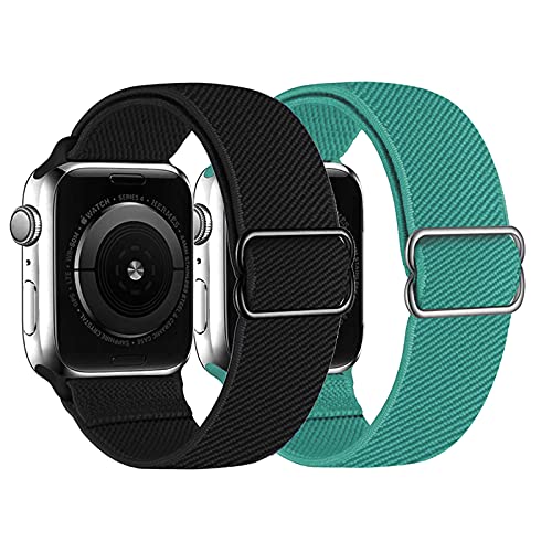 Stretchy Nylon Solo Loop Watch Bands Compatible with Apple Watch 38mm 40mm 41mm 42mm 44mm 45mm - 2 Pack Adjustable Braided Sport Strap for iWatch Series 7/6/5/4/3/2/1/SE - Perfect for Workouts, Running & Everyday Wear (Women & Men)