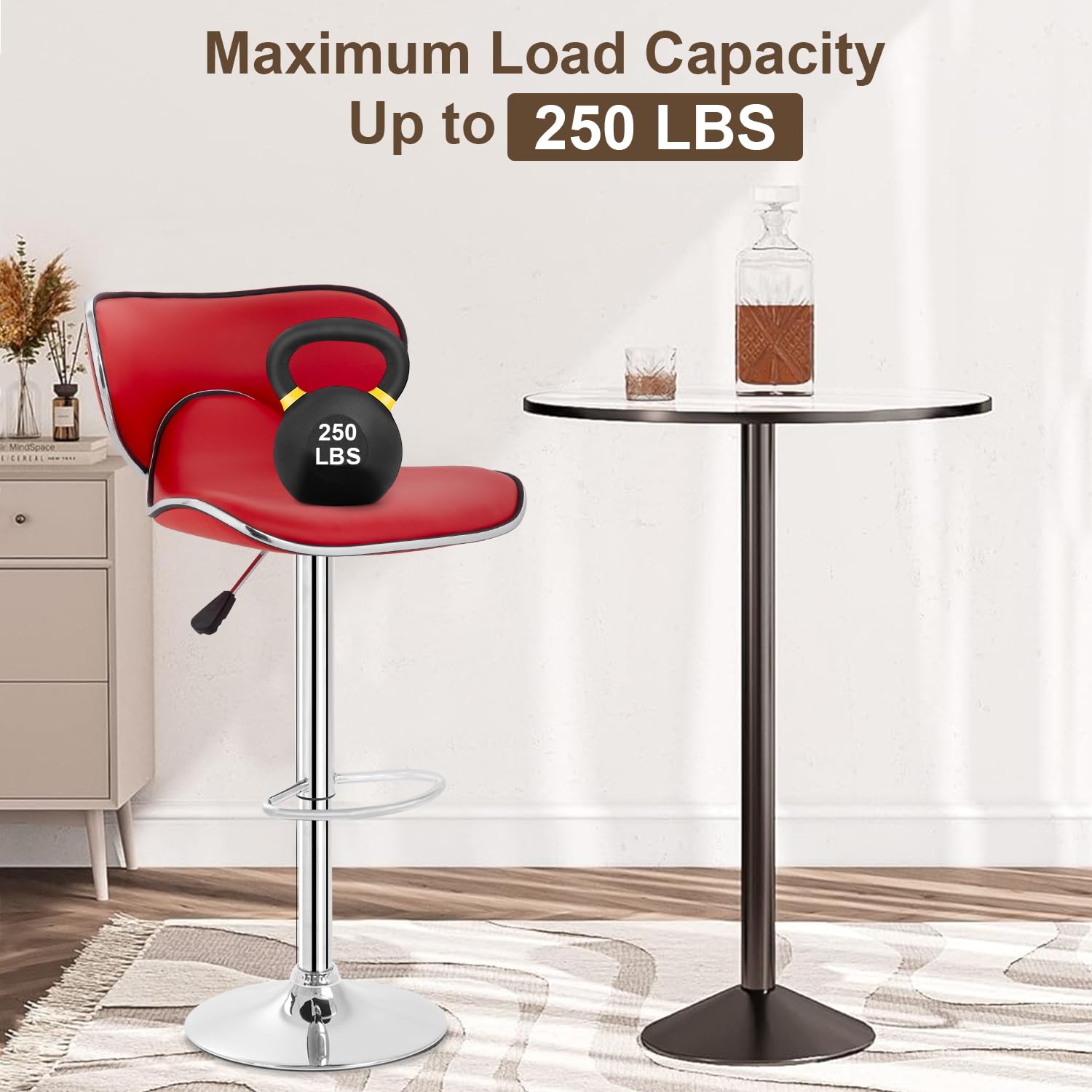 Best Adjustable Bar Stools Set of 2 - PU Leather Swivel Counter Height Bar Stools with Back Support - Perfect for Kitchen Island, Home Bar & Dining Room