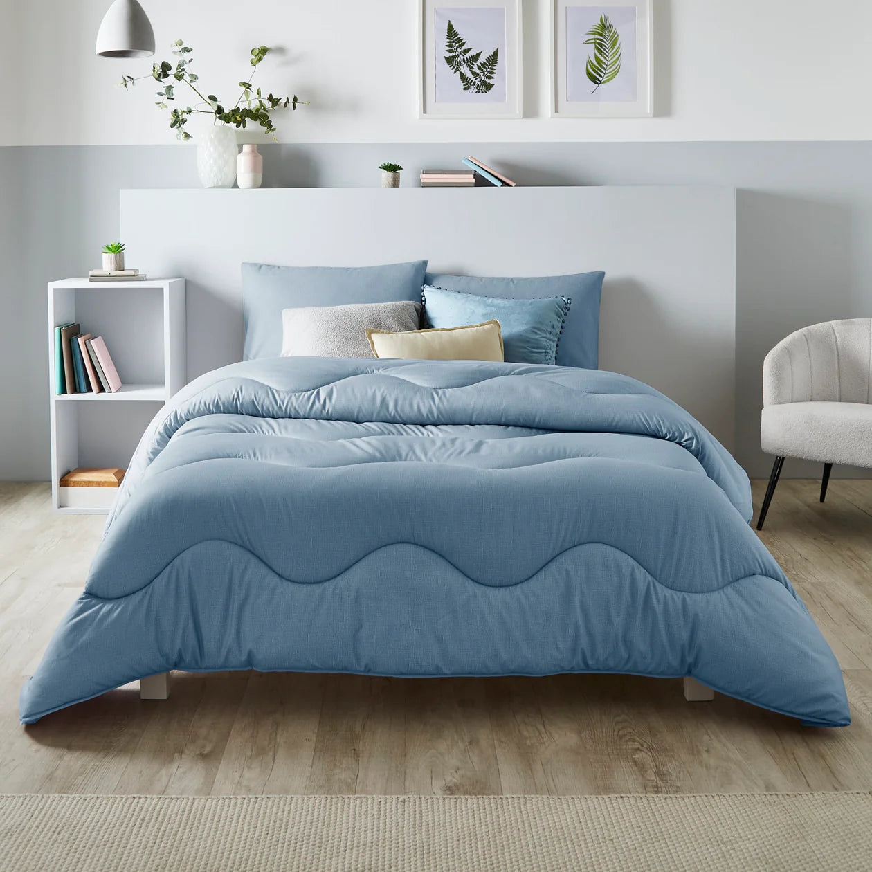 Night Lark® Linen Print Coverless Duvet Set - Breathable & Lightweight Queen Size Bedding in Twilight Blue | Perfect for Summer & All-Season Comfort