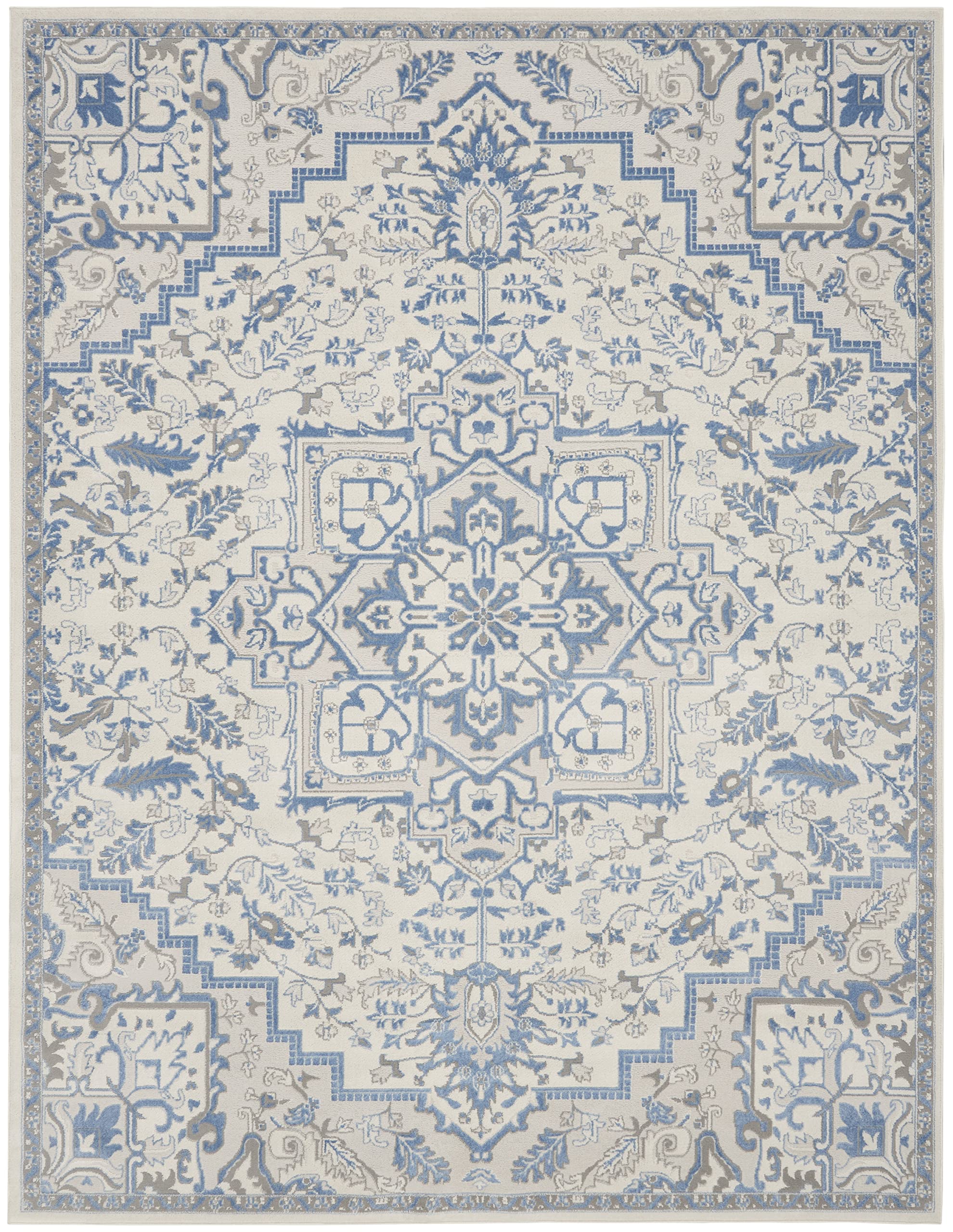 Nourison Elation Floral Ivory Blue 8x10 Area Rug - Easy Clean, Non-Shedding, Stain Resistant - Perfect for Bedroom, Living Room, Dining Room & Kitchen Decor - Soft & Durable for High Traffic Areas
