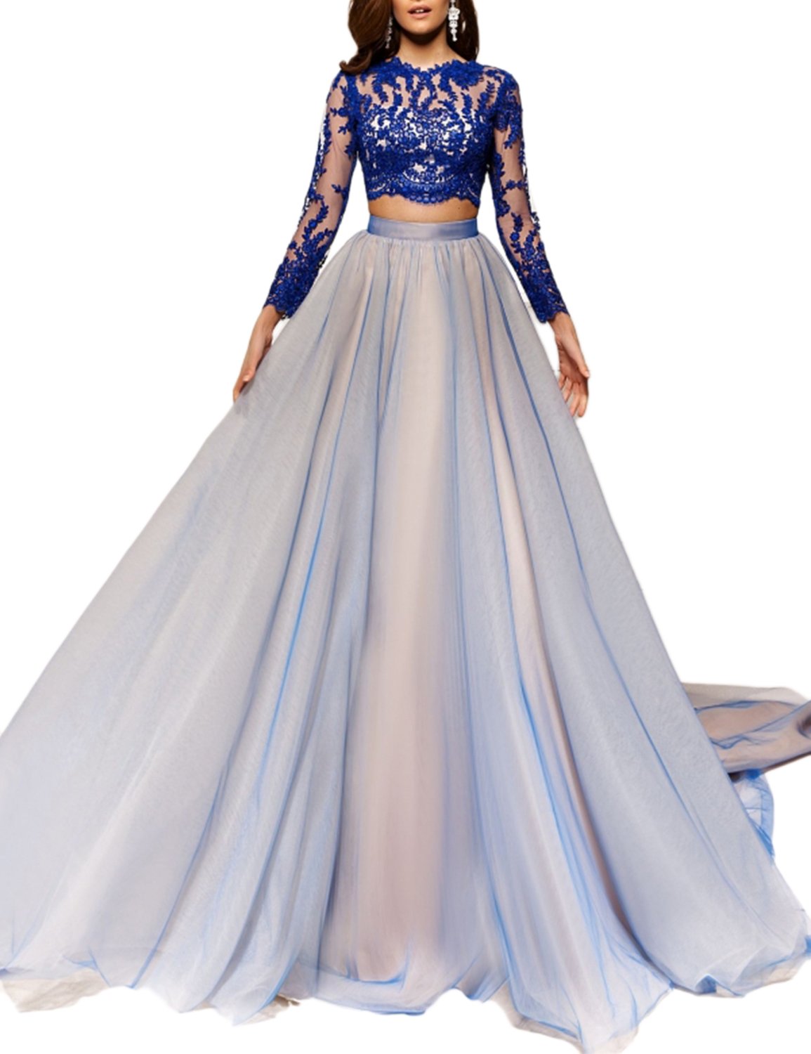 Elegant Two-Piece Lace Prom Dress with Sexy Back & Sweep Train - YIRENWANSHA Ball Gown WSPM544 | Perfect for Homecoming, Formal Dances & Special Occasions