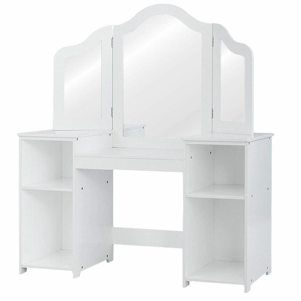 White Makeup Vanity Table Set with Mirror - Portable Dressing Desk for Bedroom, Bathroom & Travel | Elegant Vanity Side Table with Storage & Stool