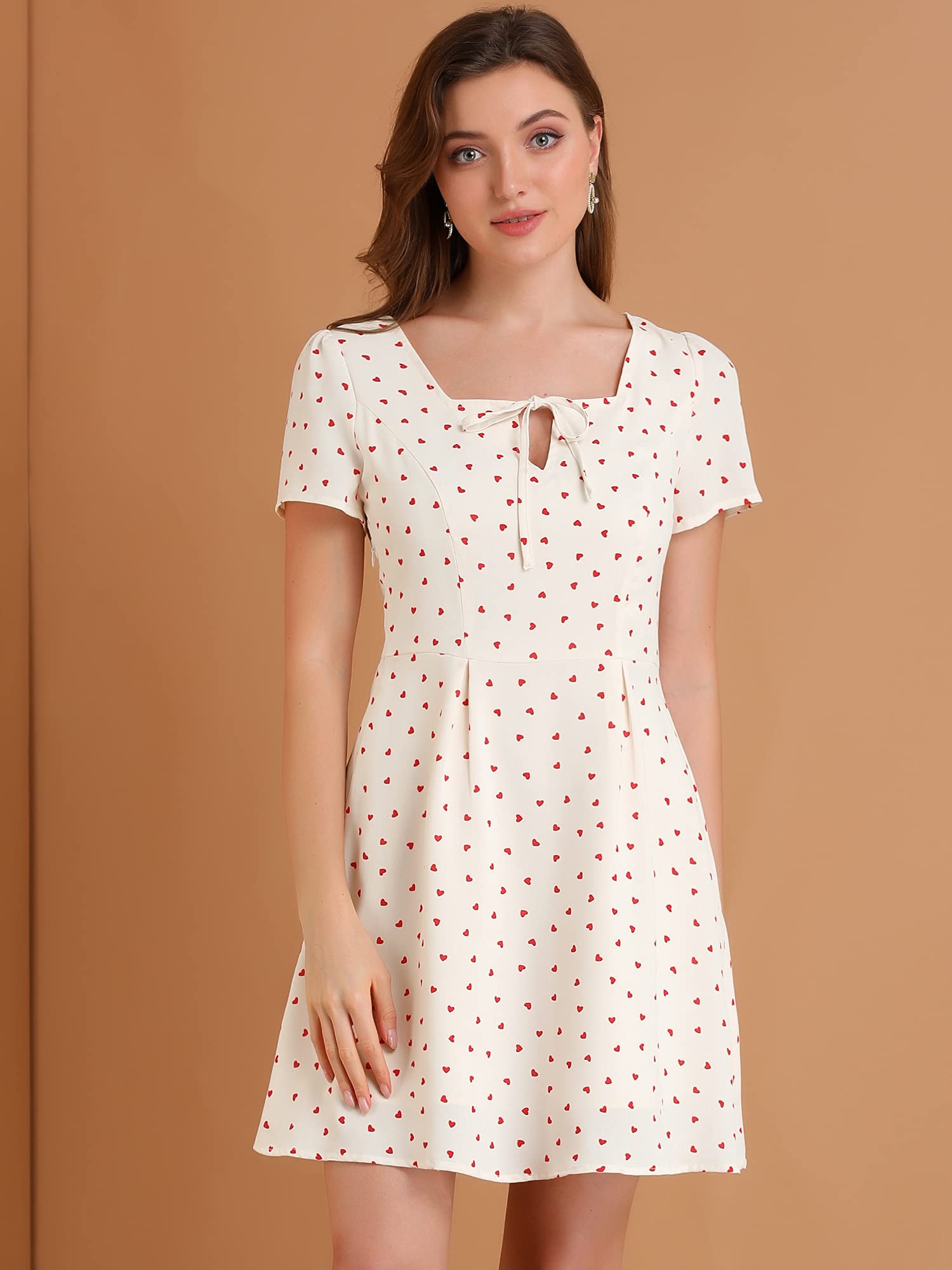 Allegra K Women's Casual Summer Dress - Floral Print Short Sleeve A-Line Midi Dress for Outdoor Parties, Beach Vacations & Date Nights