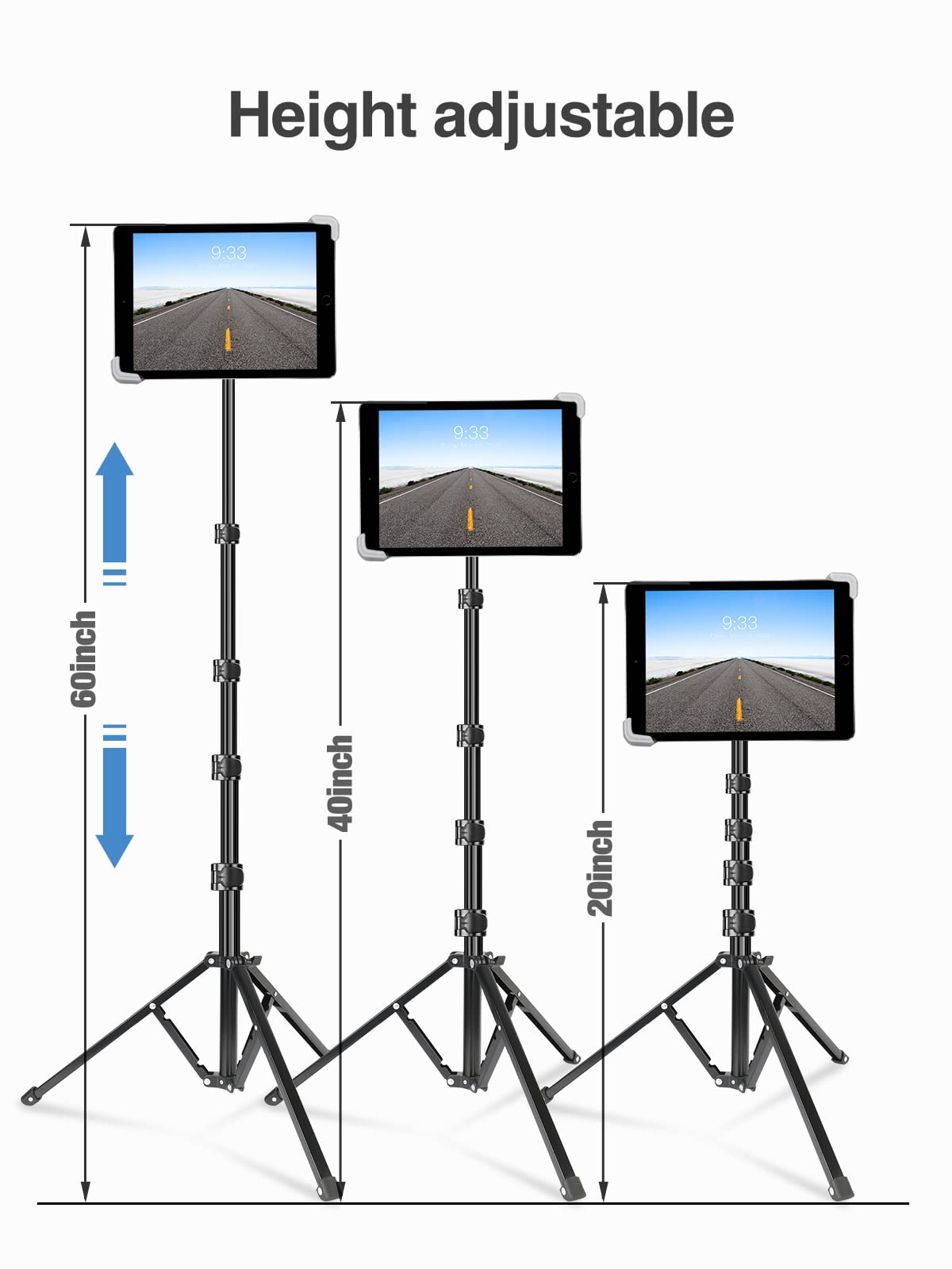 Elitehood 65-inch Adjustable iPad Tripod Stand with 360° Rotation - Compatible with iPad Pro 13/12.9/11, iPad Air & All 4-14.5 Inch Tablets - Perfect for Music, Video Calls, Live Streaming & Content Creation