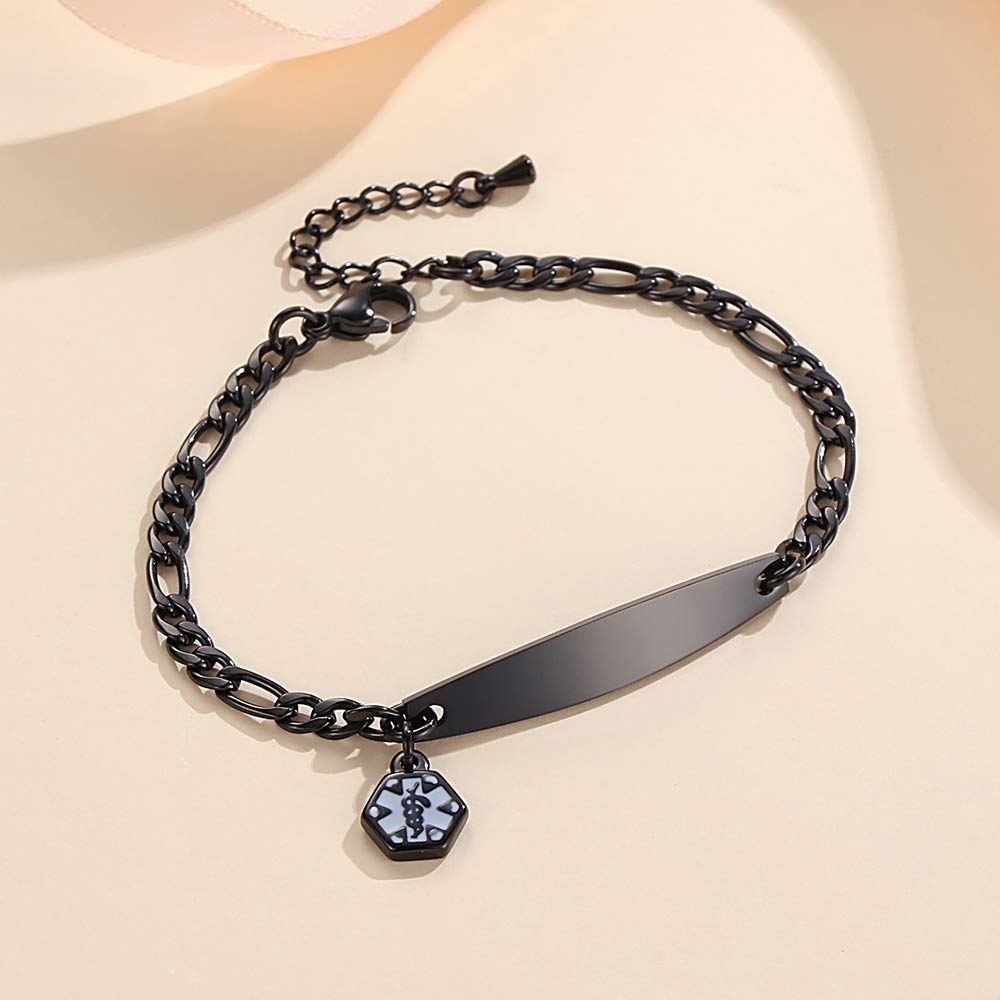 Adjustable Medical Alert Bracelets for Women 6.5-8 Inch - Fashionable Small Figaro Style Engraved ID Bracelet - Perfect for Daily Wear, Emergency Identification & Health Safety