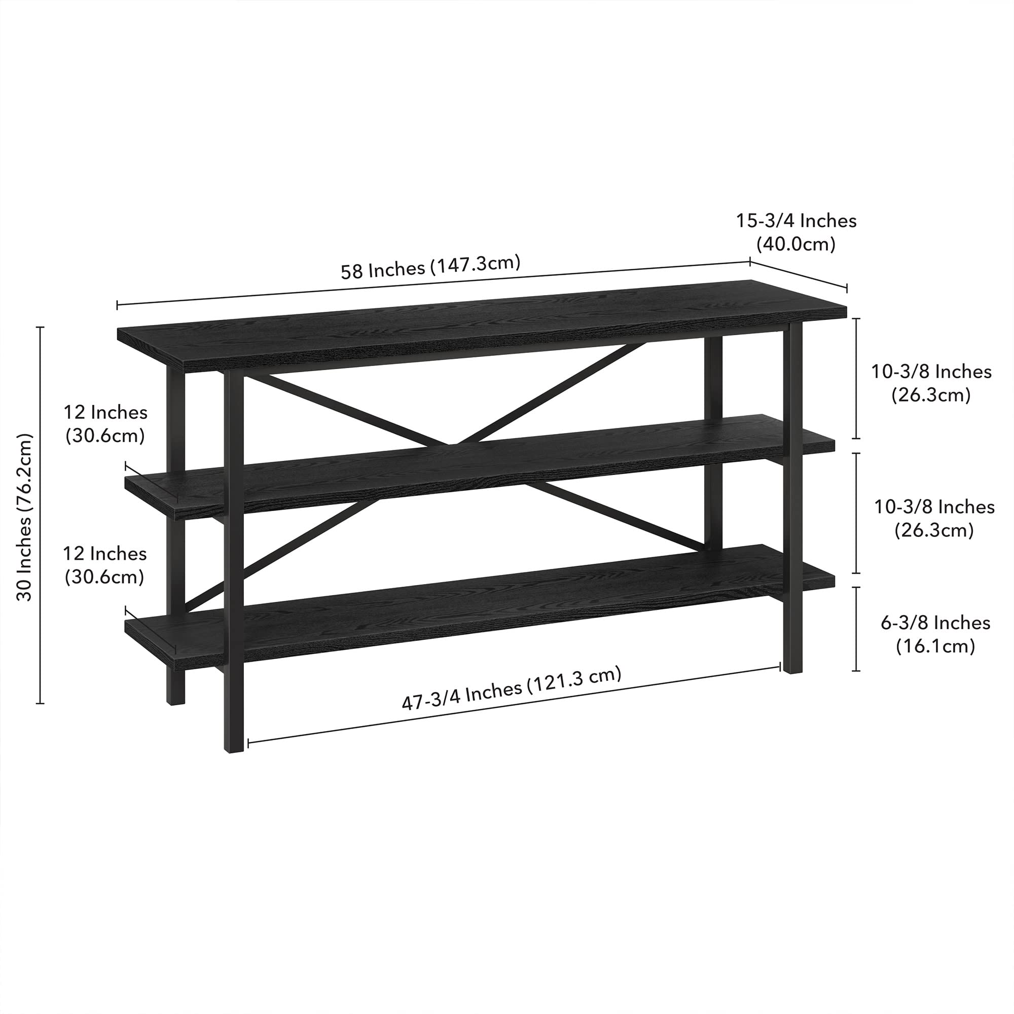 Holloway 65 Inch TV Stand - Modern Rectangular Entertainment Center with Black Wood Grain Finish for Living Room, Bedroom & Home Theater