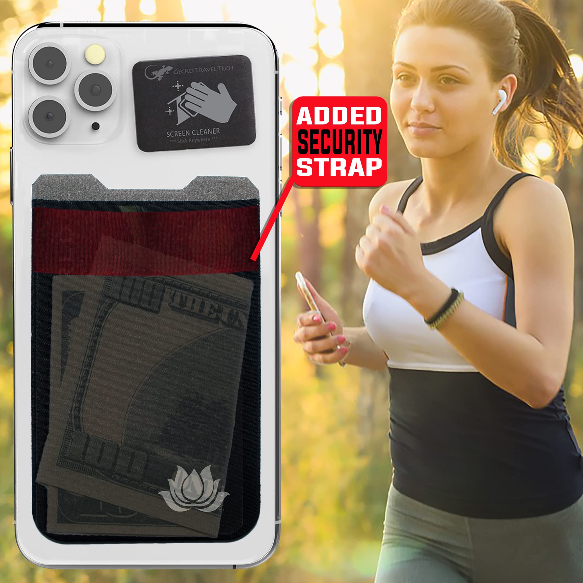 Gecko Stick-On Phone Wallet - Slim Adhesive Card Holder for iPhone & Android - Secure Lycra Pocket for Credit Cards, Cash & ID - Perfect for Gym, Running & Travel