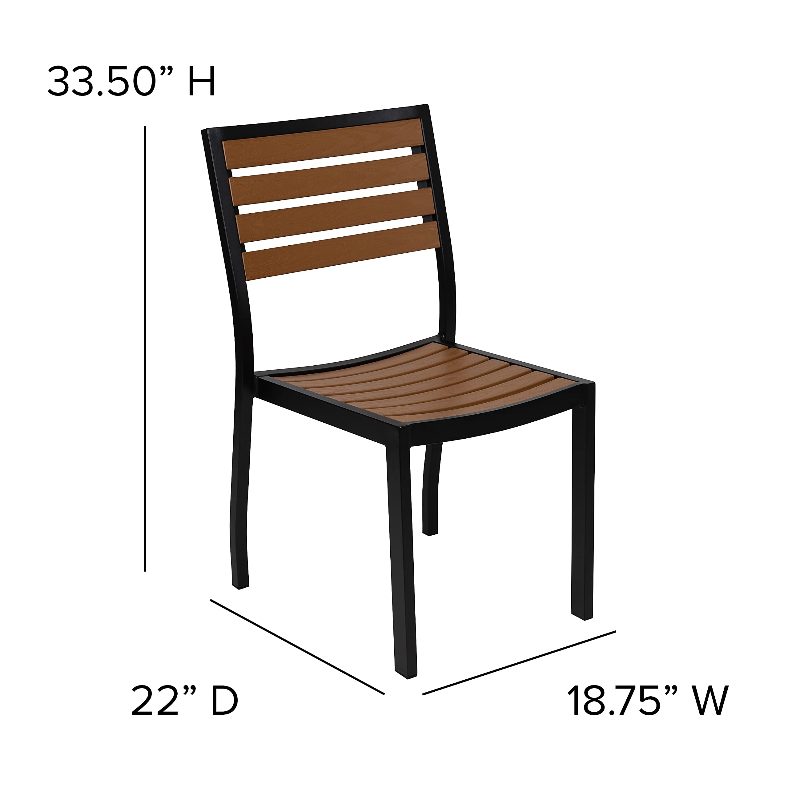 Flash Furniture Lark Outdoor Stackable Side Chairs with Faux Teak Poly Slats - Set of 2 - Perfect for Patio, Deck, Garden & Poolside Seating