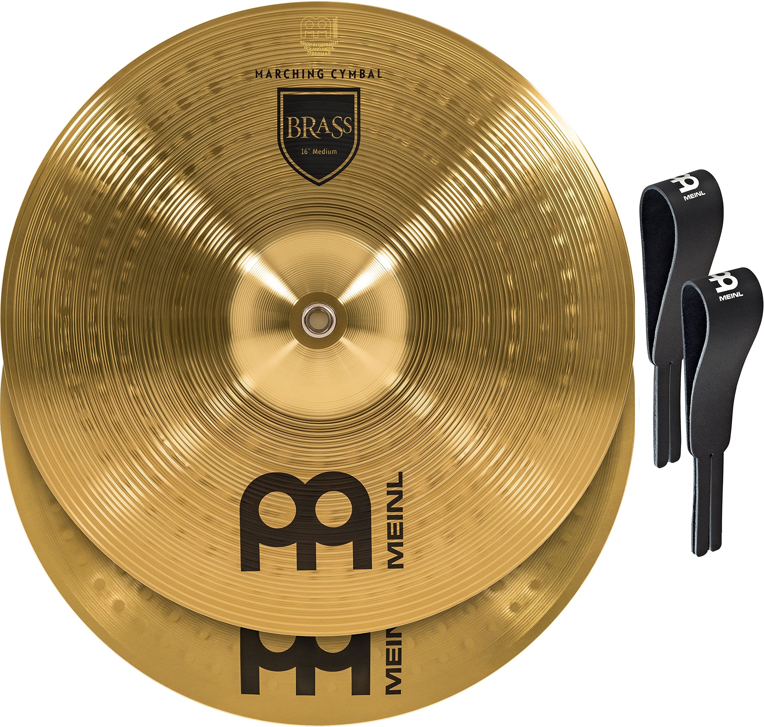 Meinl 16” Marching Cymbal Pair with Straps - Premium Brass Alloy, Traditional German Craftsmanship - Durable & Loud for Marching Bands, Drum Corps & Live Performances - 2-Year Warranty (MA-BR-16M)