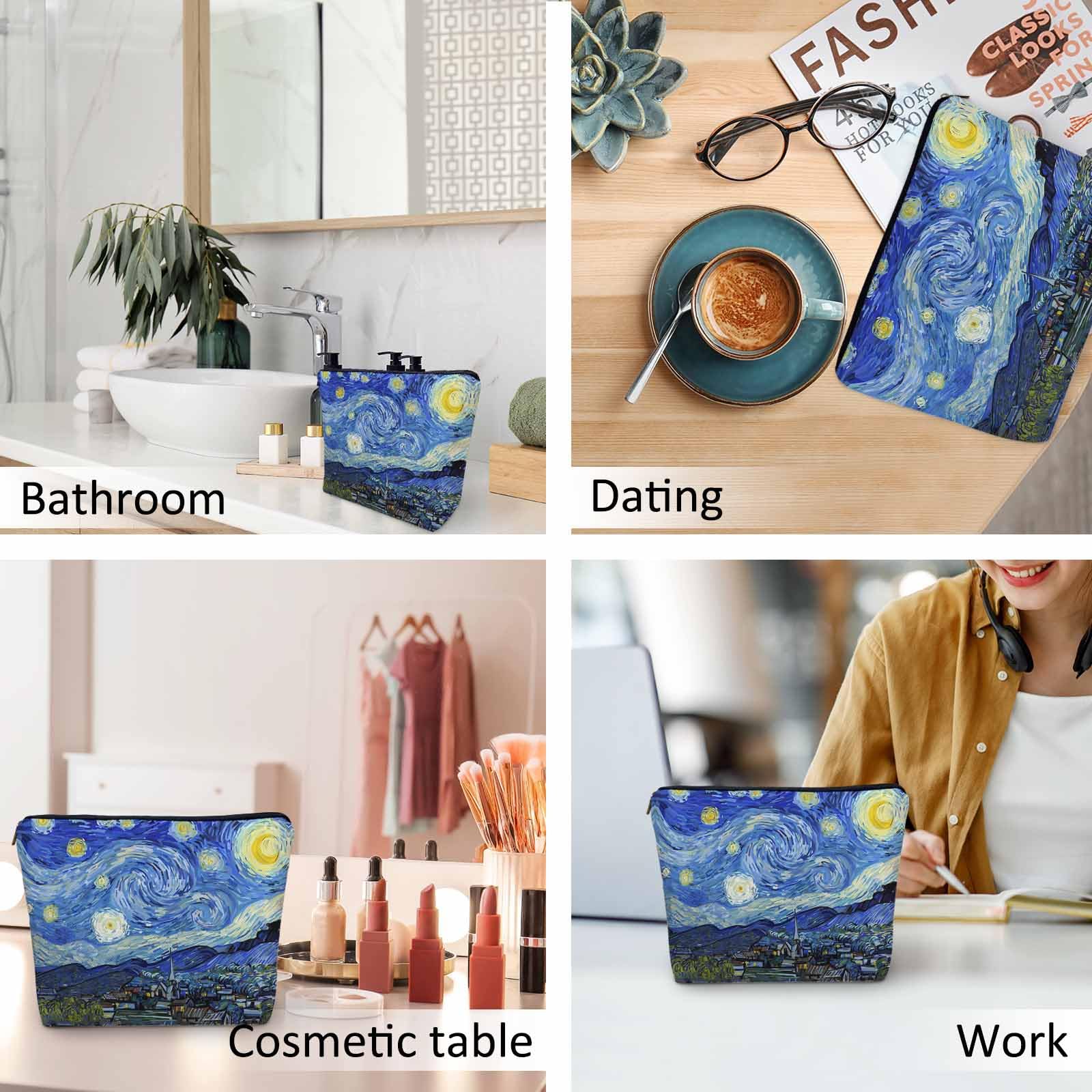 Starry Night Van Gogh Cosmetic Bag for Women - Large Galaxy Makeup Pouch, Waterproof Toiletry Organizer for Travel, Gym, Camping & Bathroom Storage | Perfect Gift for Artists & Makeup Lovers