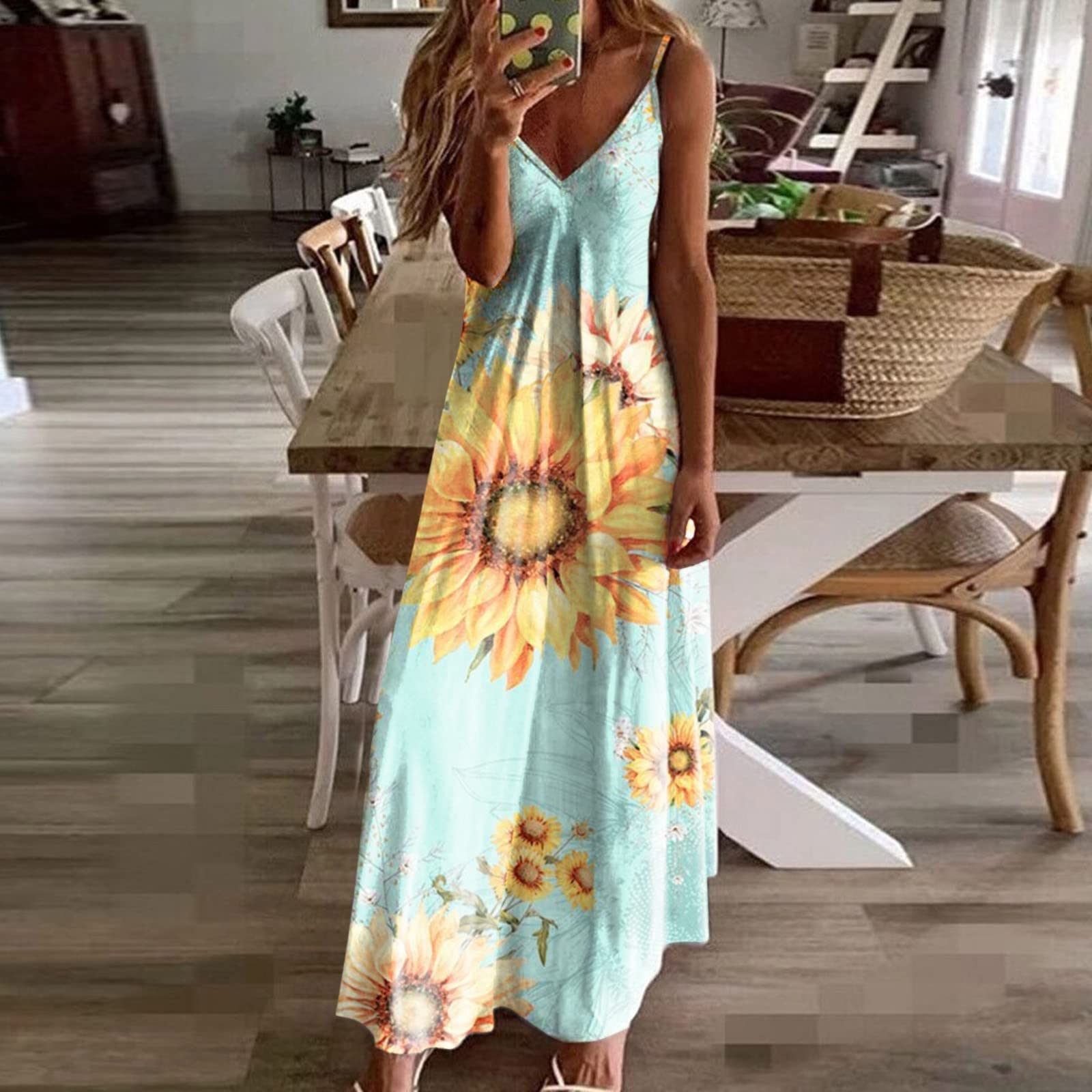 Women's Bohemian Floral Print Summer Dress - Casual V-Neck Sleeveless Beach Vacation Dress for Women | Perfect for Beach Getaways, Pool Parties & Summer Outings