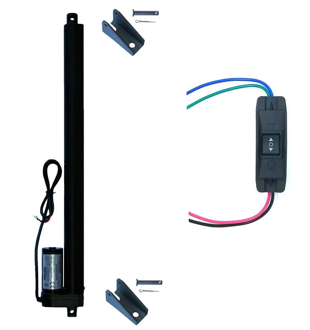 WindyNation 16 Inch Linear Actuator 12V DC, 225 lbs Thrust with DPDT Switch & Mounting Brackets - Perfect for RV Leveling, Solar Panel Adjustment, and Home Automation Projects