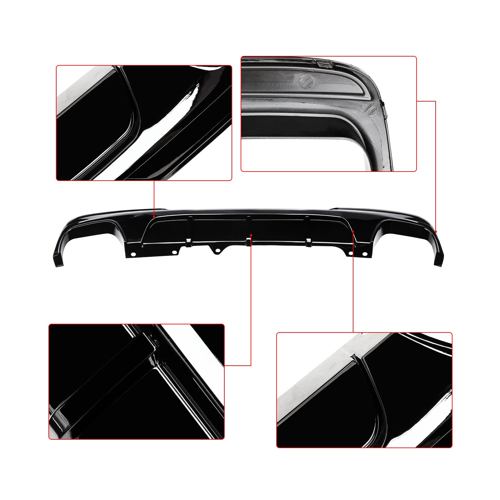 NINTE Rear Diffuser for 2011-2016 BMW 5-Series F10 520i 528i 535i 550i - MP Style Gloss Black Rear Bumper Lip with Dual Exhaust Cutouts - Perfect for Car Upgrades & Performance Enhancement