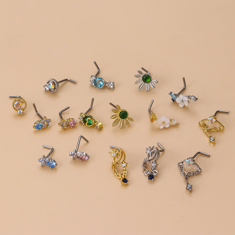 20G Surgical Steel Small Nose Stud Flower Dangle Nose Ring - Hypoallergenic Body Jewelry for Sensitive Skin | Perfect for Everyday Wear, Parties & Special Occasions