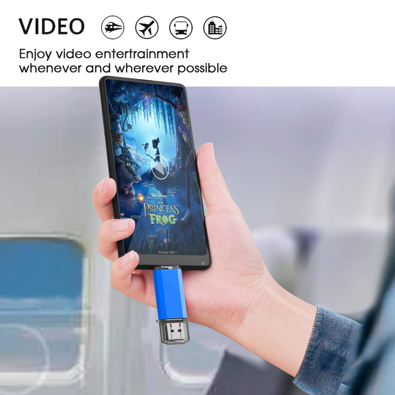 128GB USB Flash Drive with Dual USB-C & USB-A 3.0 - High Speed Thumb Drive for Smartphones, Tablets, PC & MacBook - Portable Memory Stick for Work, School, Travel Data Storage - Blue