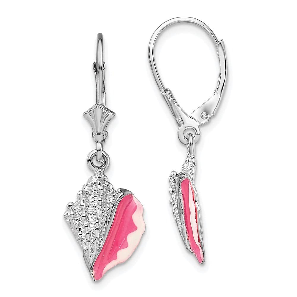 Sterling Silver Enameled Conch Shell Leverback Earrings for Women | Elegant Beach Jewelry | Perfect for Summer Vacations, Weddings & Boho Fashion