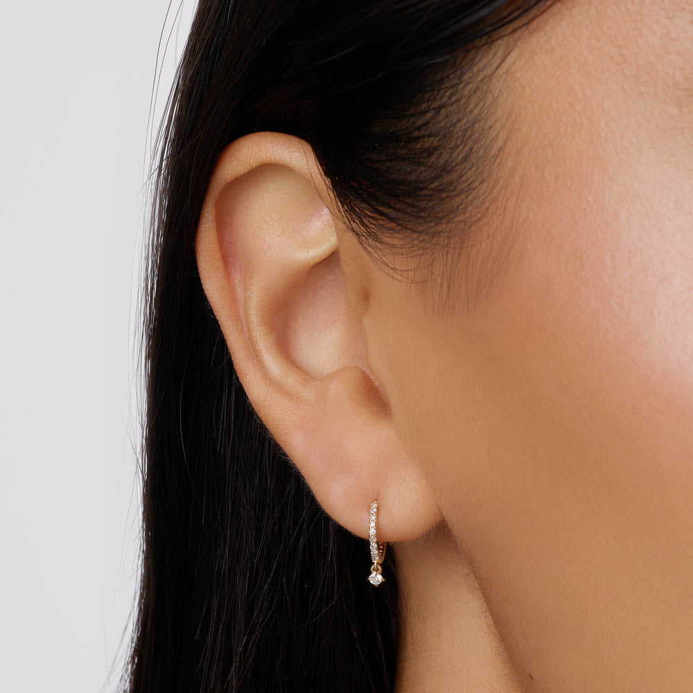 10k Gold Diamond Drop Single Huggie Earrings for Women - Minimalist Dainty Everyday Jewelry for Work, Date Night & Special Occasions