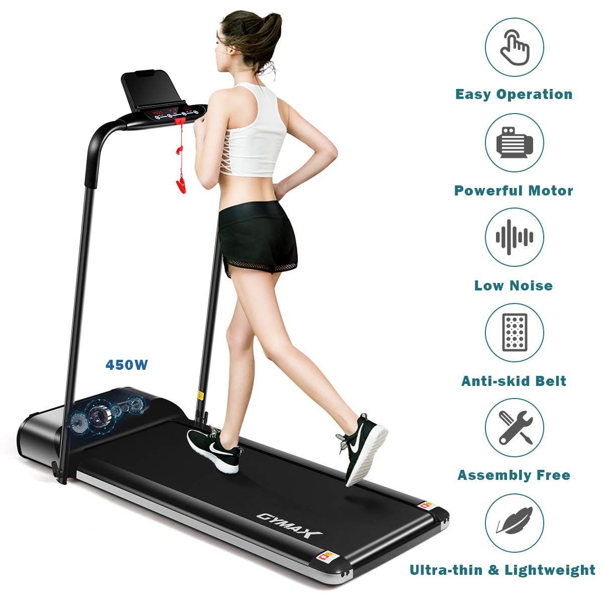 GYMAX Folding Treadmill for Home & Gym - Slim Foldable Running Machine with LED Display, Tablet Holder | Space-Saving Exercise Equipment for Walking & Jogging | Perfect for Small Apartments & Home Workouts