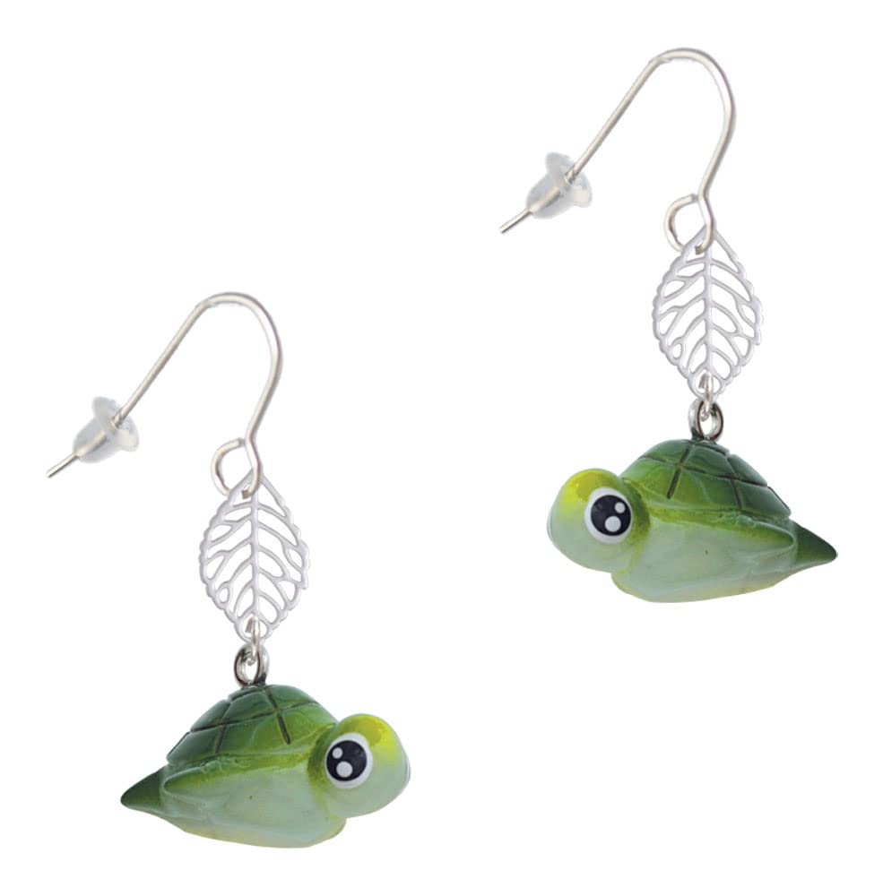 Resin Sea Turtle Silver Leaf Earrings for Women - Beach & Party Wear