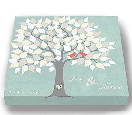 Personalized Wedding Tree Guest Book - Unique & Memorable Alternative for 100-150 Signatures - Aqua Canvas Wall Art Decor (30x30 inches) - Perfect Bridal Shower Gift for Wedding, Anniversary & Home Décor