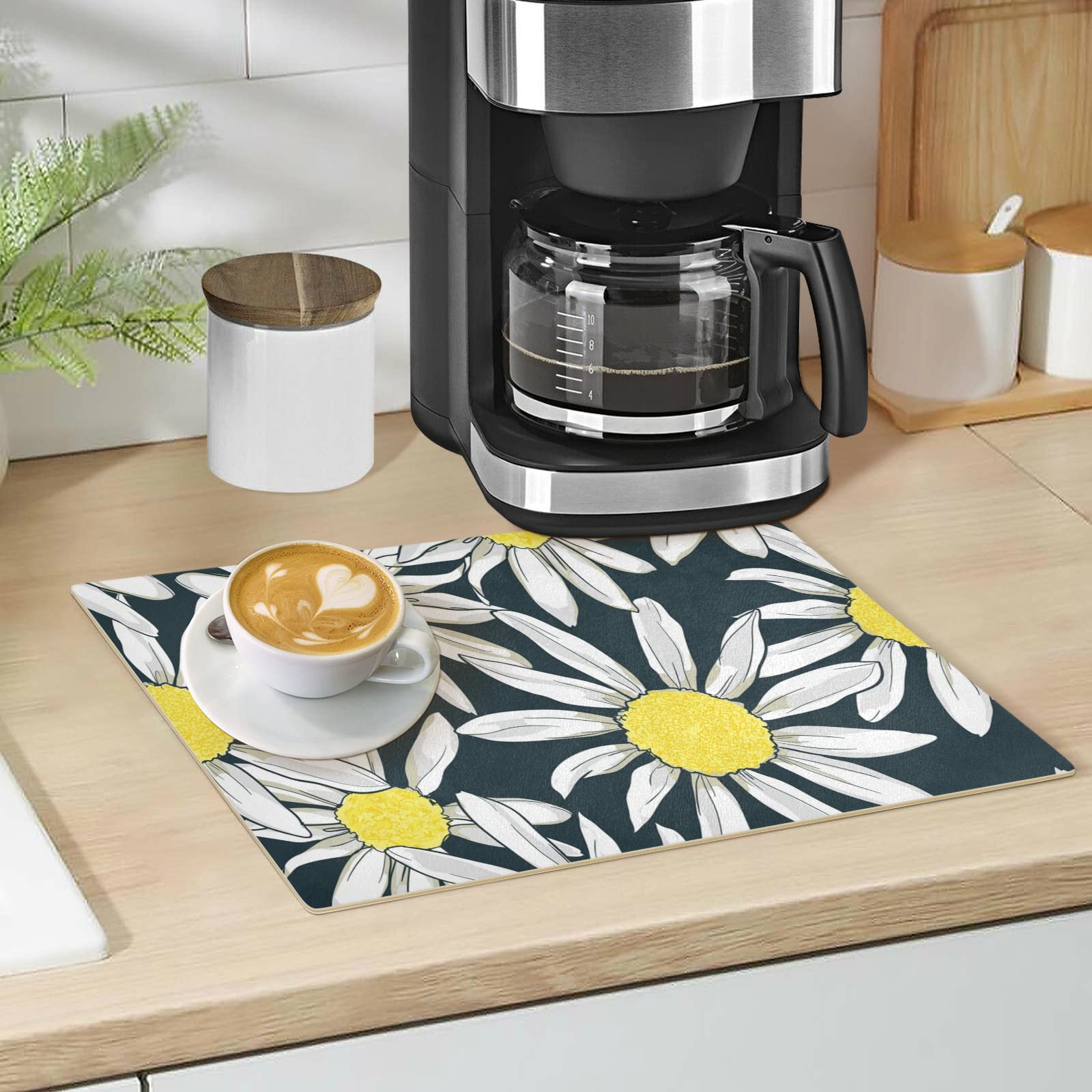 Organic Chamomile Dish Drying Mat - Super Absorbent Reversible Kitchen Counter Mat (17.7