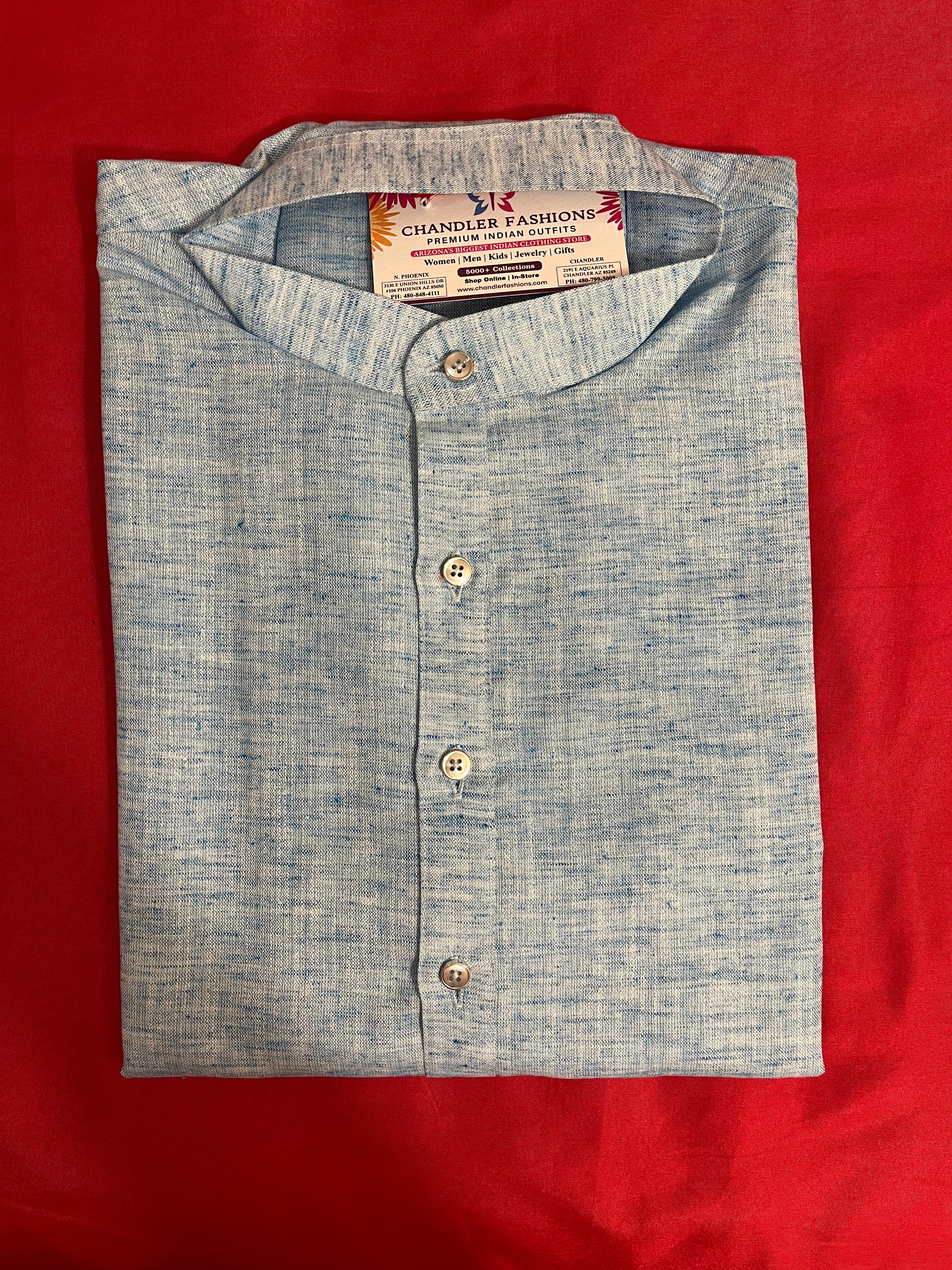 Stylish Light Blue Cotton Kurta for Men - Comfortable Traditional Indian Tunic for Festivals, Weddings & Casual Wear