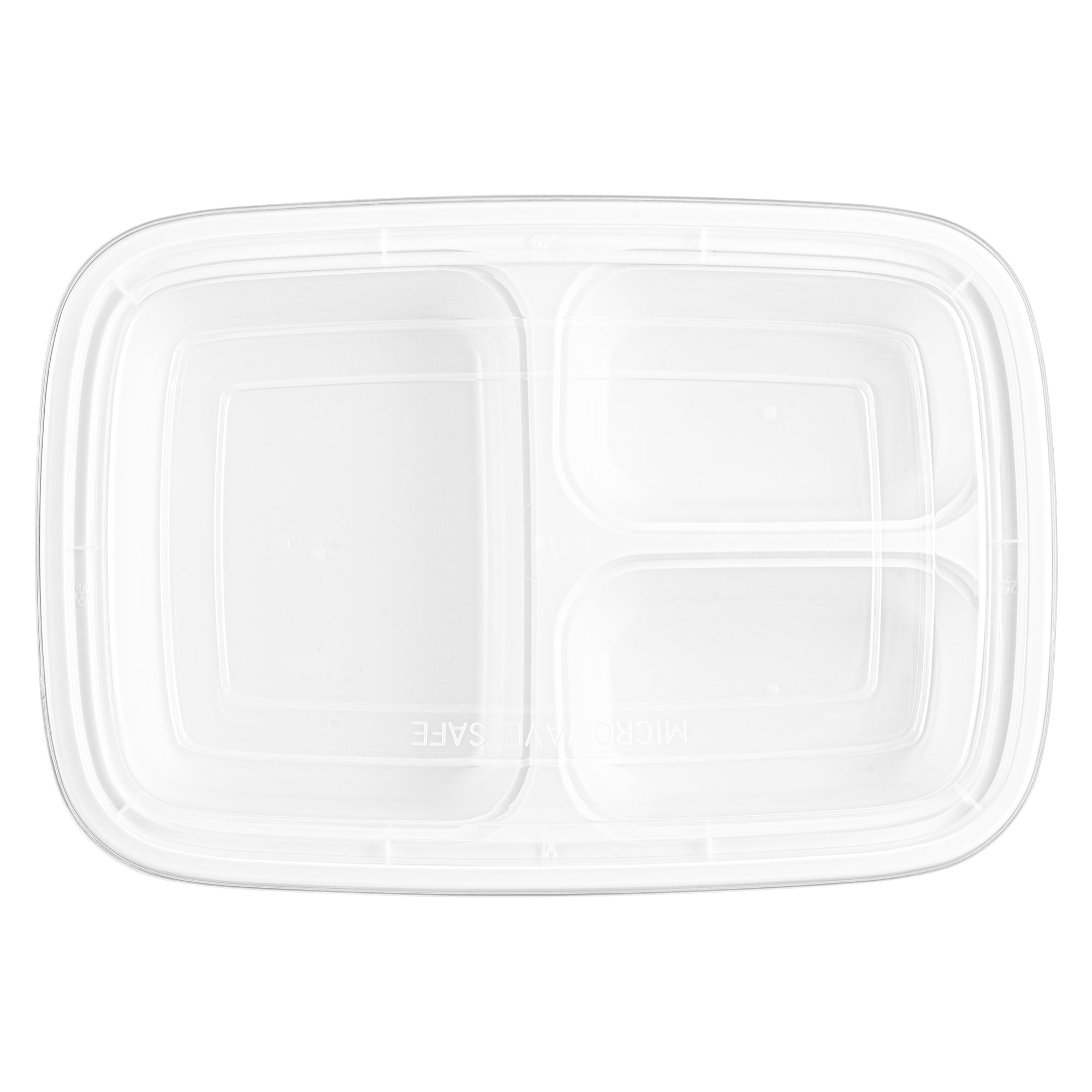 26 oz White Plastic 3 Compartment Food Storage Containers with Clear Lids - Microwave Safe, 8.75