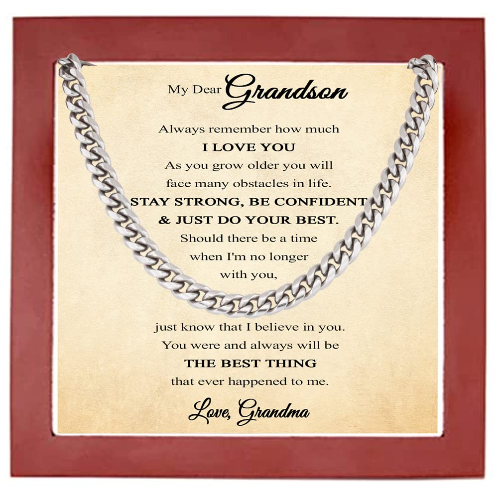 Cuban Link Chain Necklace for Grandson - Adjustable Gift for Wedding Day