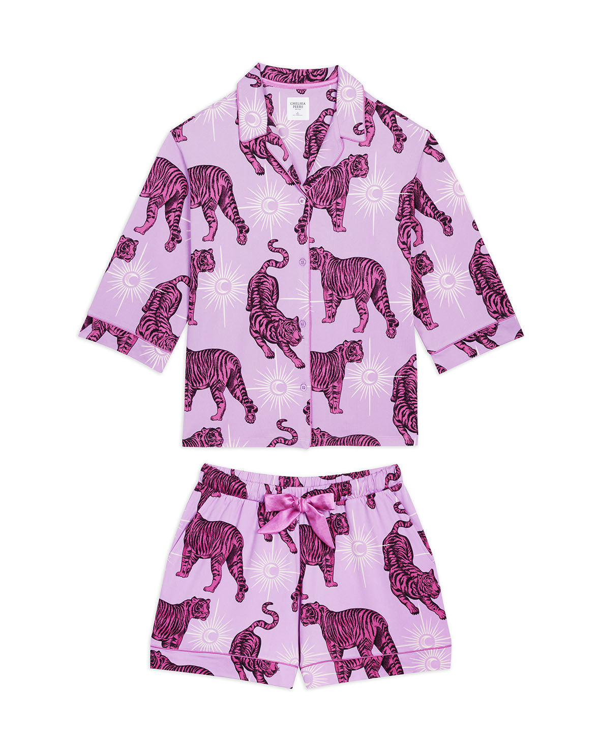 Mystic Tiger Print Short Pajama Set for Women - Soft & Comfortable Sleepwear - Perfect for Summer Nights, Lounging & Travel
