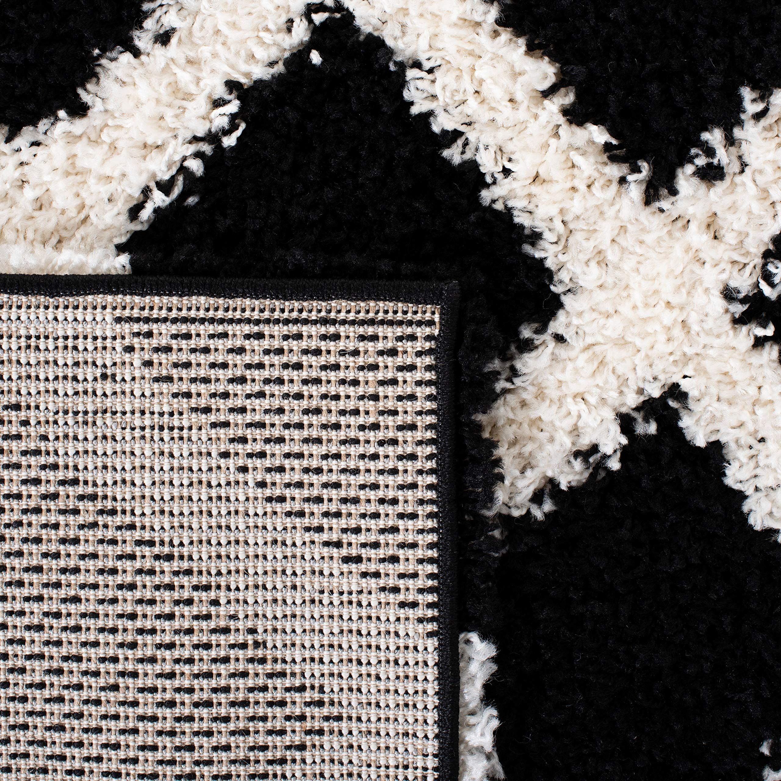 SAFAVIEH Dallas Shag Collection 6'x6' Square Area Rug - Black/Ivory Trellis Pattern, Non-Shedding & Plush 1.5-inch Thick - Perfect for Living Room, Bedroom, Dining Room & Entryway - Soft & Durable Home Decor for Cozy Spaces