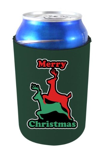 Reindeer Christmas Collapsible Can Cooler - Insulated Beverage Holder for Beer, Soda & Drinks - Perfect for Holiday Parties, Outdoor Gatherings & Gift Giving - Hunter Green
