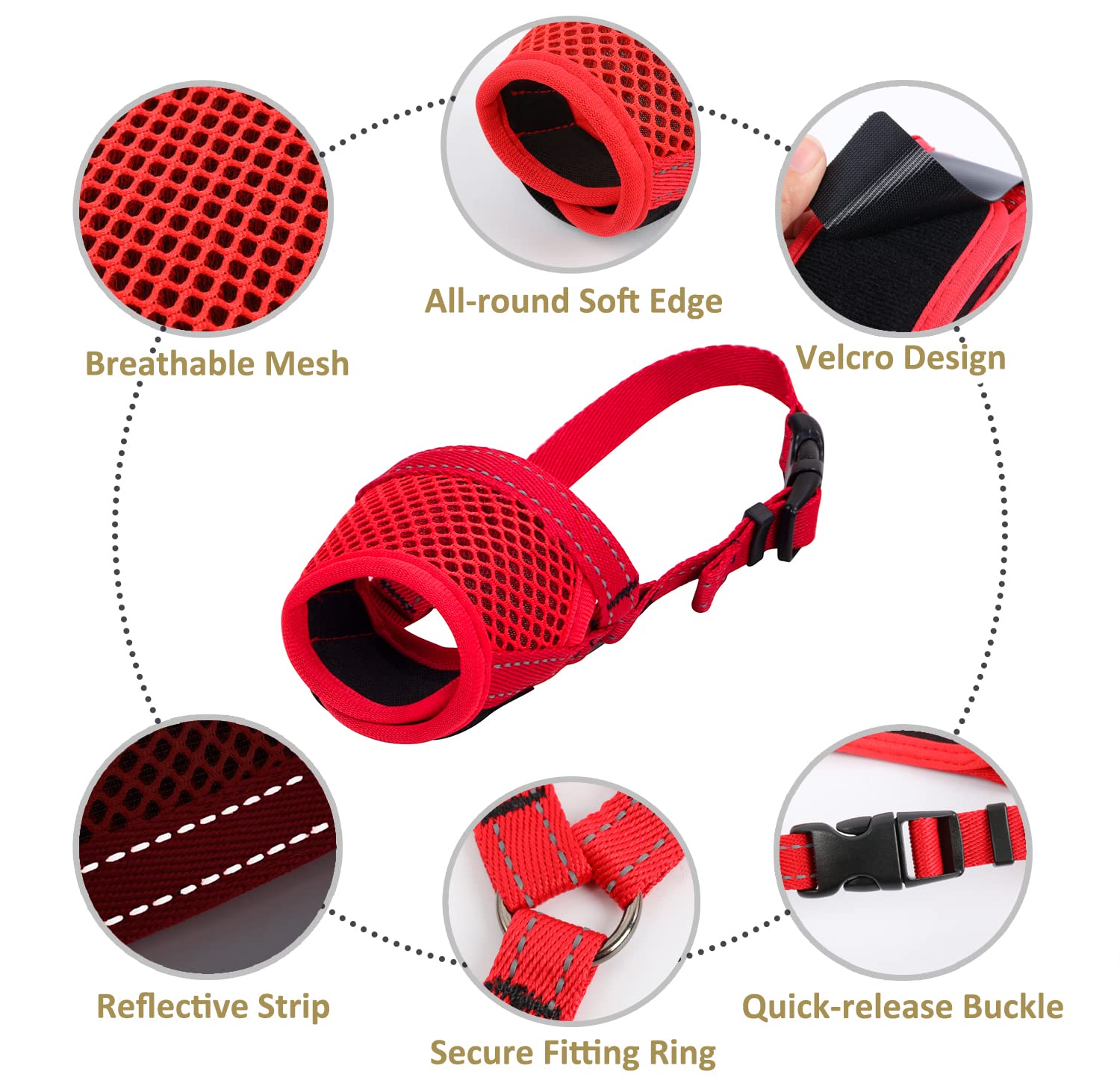 Reflective Adjustable Dog Muzzle for Small Medium Large Breeds - Soft Bite Proof Muzzle with Velcro Strap for Corgi, Beagle & Golden Retriever - Perfect for Training, Grooming & Outdoor Safety