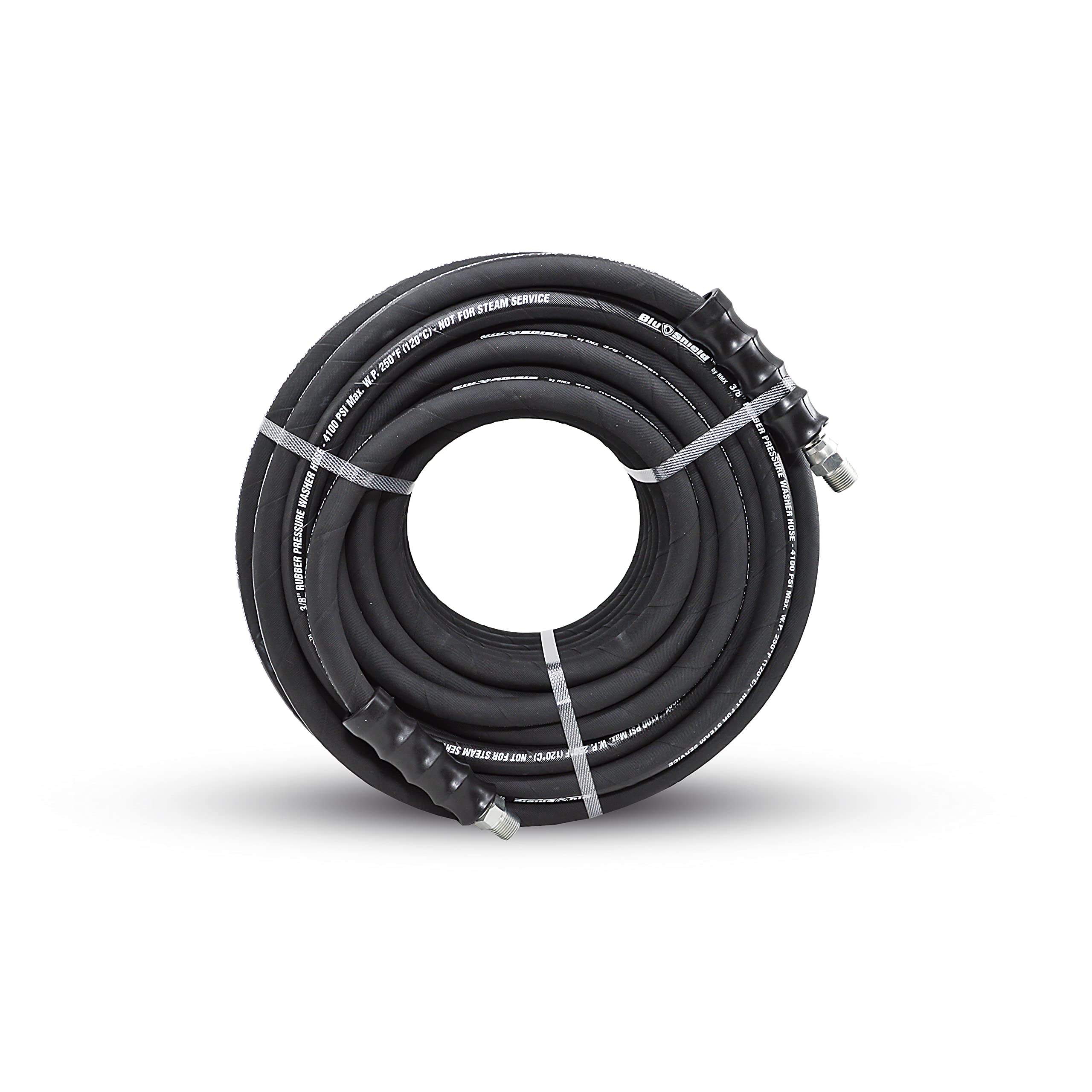 BluShield Aramid Braided Rubber Pressure Washer Hose - 4100 PSI, 250°F Hot & Cold Water Resistant, Heavy Duty & Flexible (3/8