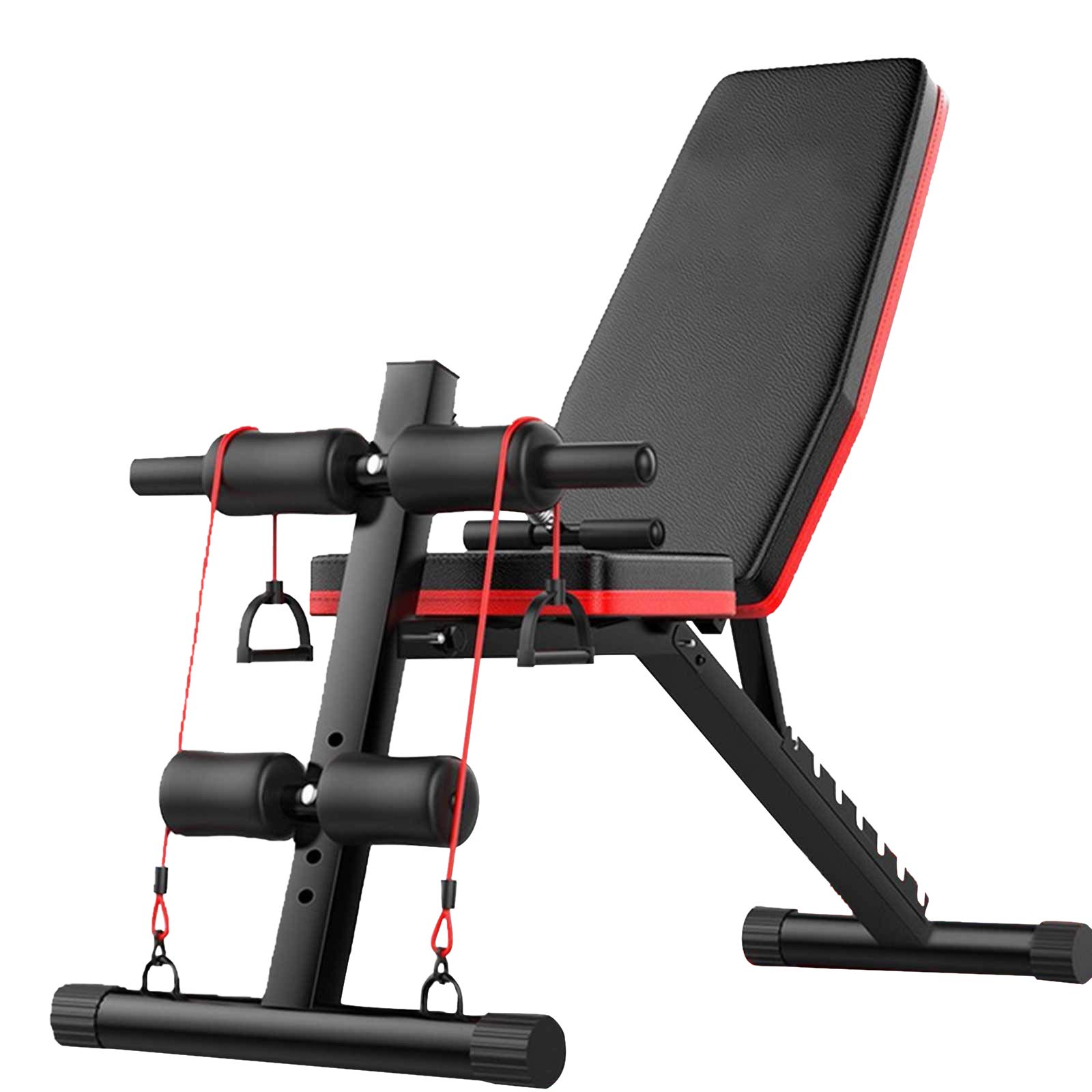 Adjustable Sit Up Bench with Resistance Bands for Home Gym - Ab Workout Equipment, Roman Chair & Incline Bench for Core Training - Perfect for Home Fitness, Weight Loss & Strength Building