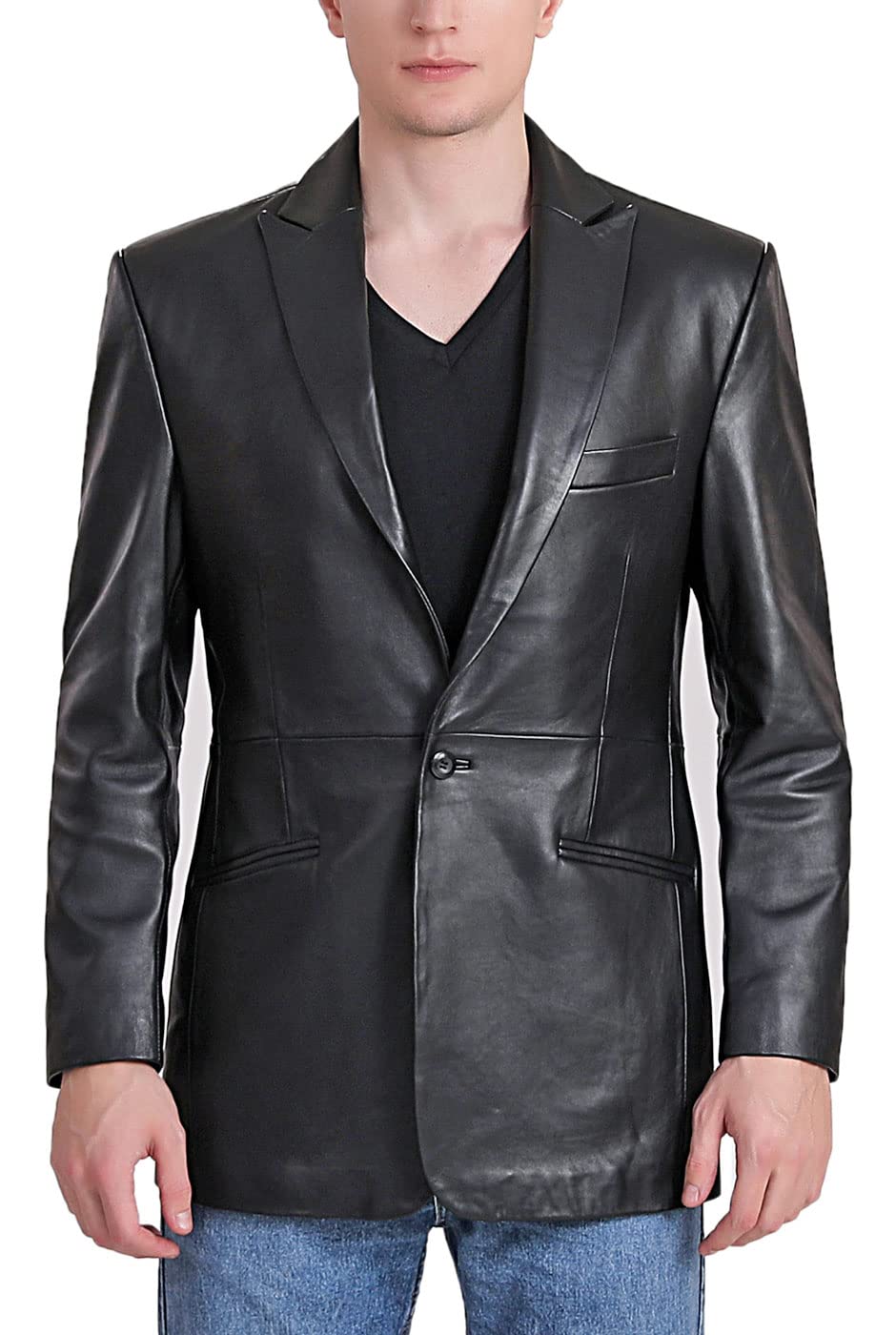 BGSD Men's Judd 1-Button Lambskin Leather Blazer Sport Coat Jacket - Slim Fit Formal Suit Jacket for Business, Wedding & Special Occasions (Available in Regular, Big & Tall, and Short Sizes)