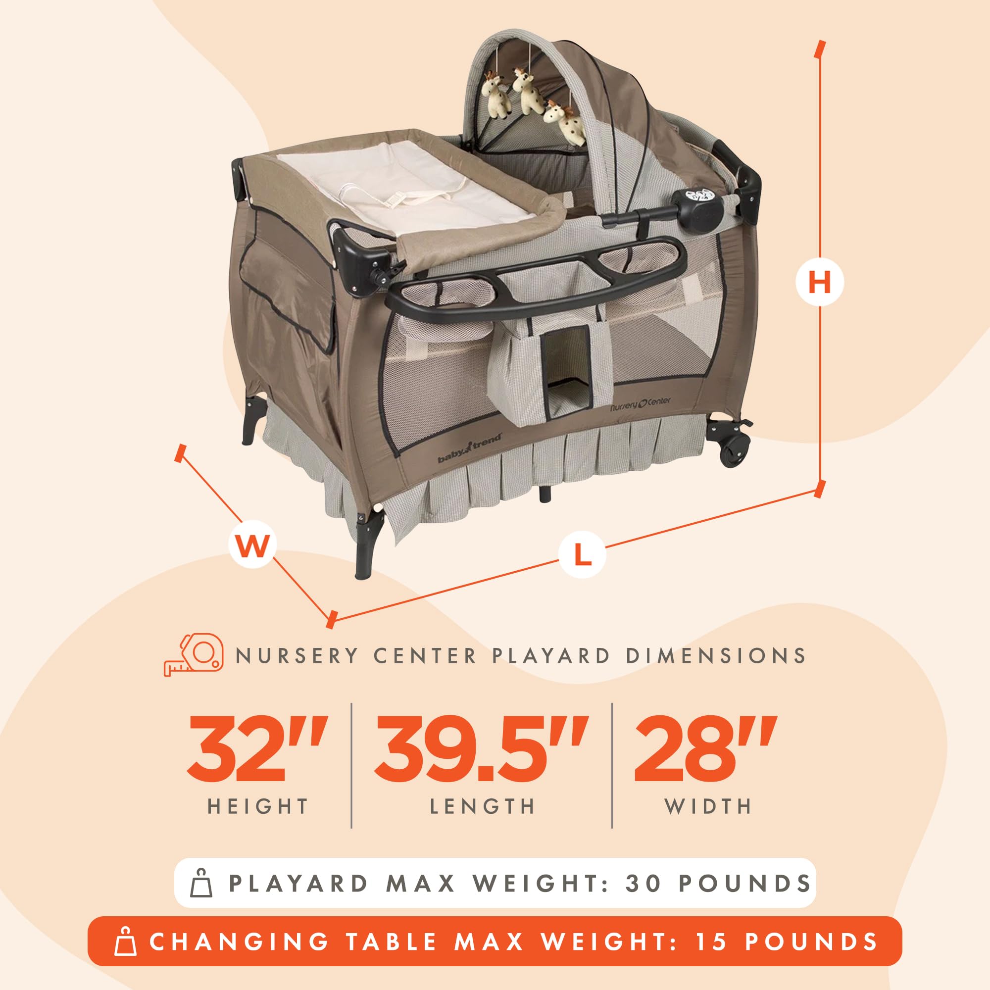 Baby Trend Deluxe Nursery Center® Playard - Portable Playpen with Bassinet & Changing Table, Perfect for Travel & Home Use (Havenwood Design) | Ideal for Newborns, Infants & Toddlers | Safe Sleep Space & Play Area