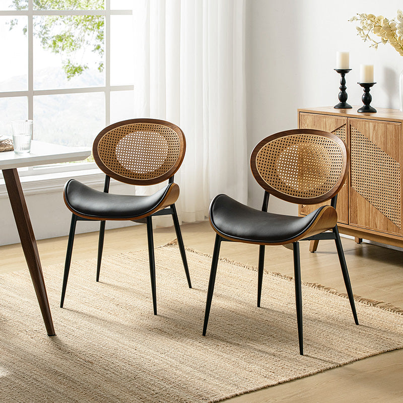 Flora Curved Wood Backrest Faux Leather Upholstered Dining Chair Cushion - Ergonomic Support for Kitchen, Restaurant & Office - Comfortable Seat Pad with Wooden Frame (Multiple Styles Available)
