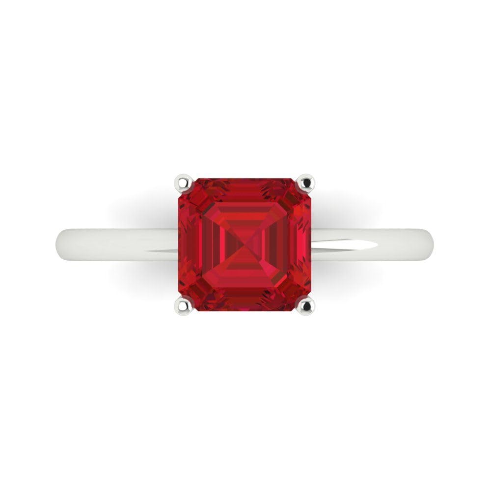 2.0ct Asscher Cut VVS1 Red Ruby Solitaire Engagement Ring for Women - 14k White Gold Wedding, Bridal & Anniversary Jewelry - Perfect for Proposals, Weddings & Special Occasions
