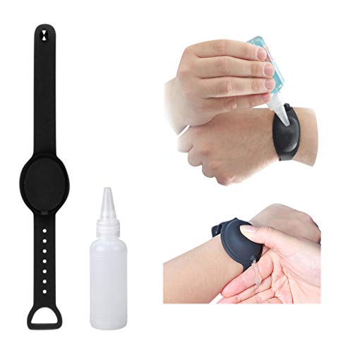 HigherMou Portable Hand Sanitizer Dispenser Bracelet - Refillable Silicone Wristband for Sanitizer, Lotion & Travel Essentials (10ml, 5-Pack, Black) | Leakproof & Squeezable Design for Gym, Office & Outdoor Activities