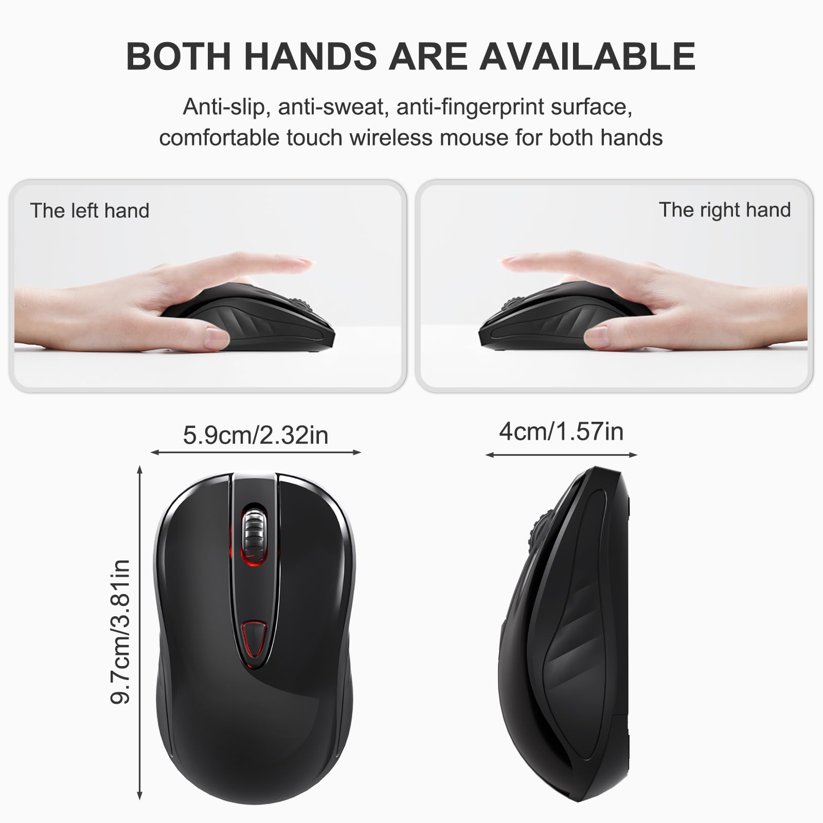 OKIMO 2.4GHz Wireless Mouse with USB Receiver, Ergonomic Optical Tracking Computer Mouse for Laptop, PC, and Desktop - Portable Design for Home, Office, and Travel Use (Black)