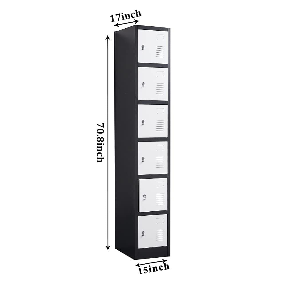 6-Door Metal Tall Employee Storage Locker with Combination Lock - Secure Office Cabinet for Home, Gym, School & Workplace Organization