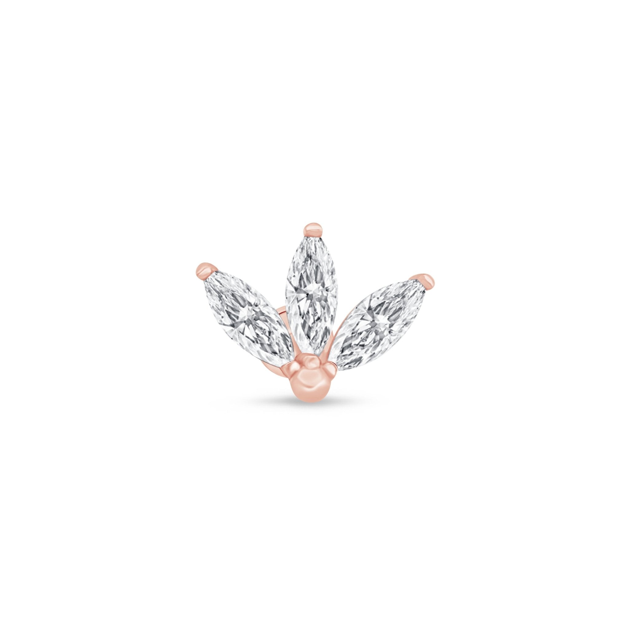 14K Rose Gold Marquise Gemstone Lotus Flat Back Stud Earrings - Elegant Jewelry for Women, Perfect for Weddings, Parties & Everyday Wear