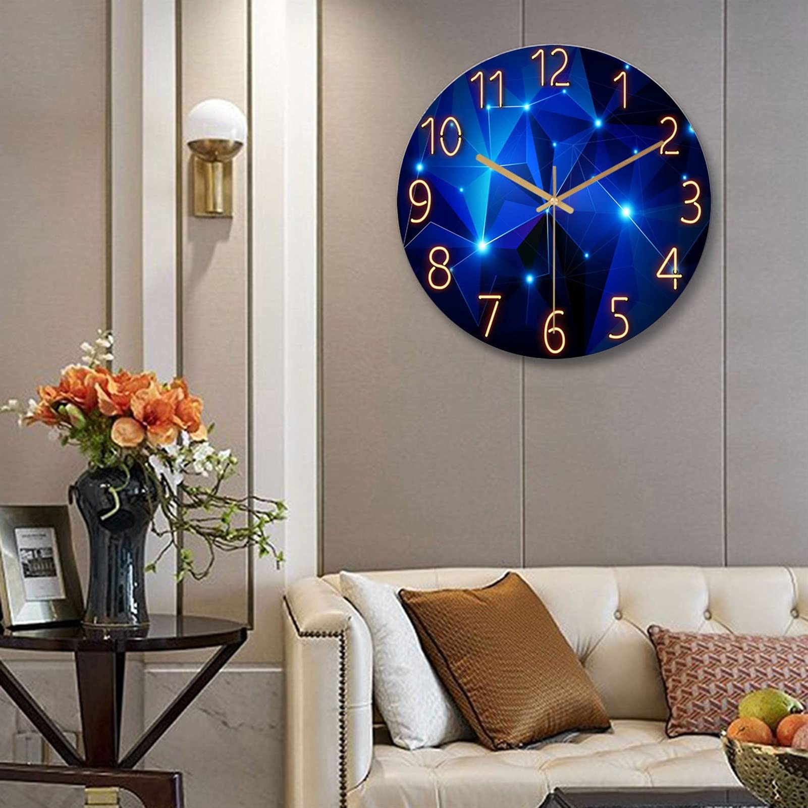 Modern Geometric Glass Wall Clock - Silent Quartz Movement, Stylish Living Room & Home Decor - Perfect for Bedroom, Office, and Kitchen Wall Decor