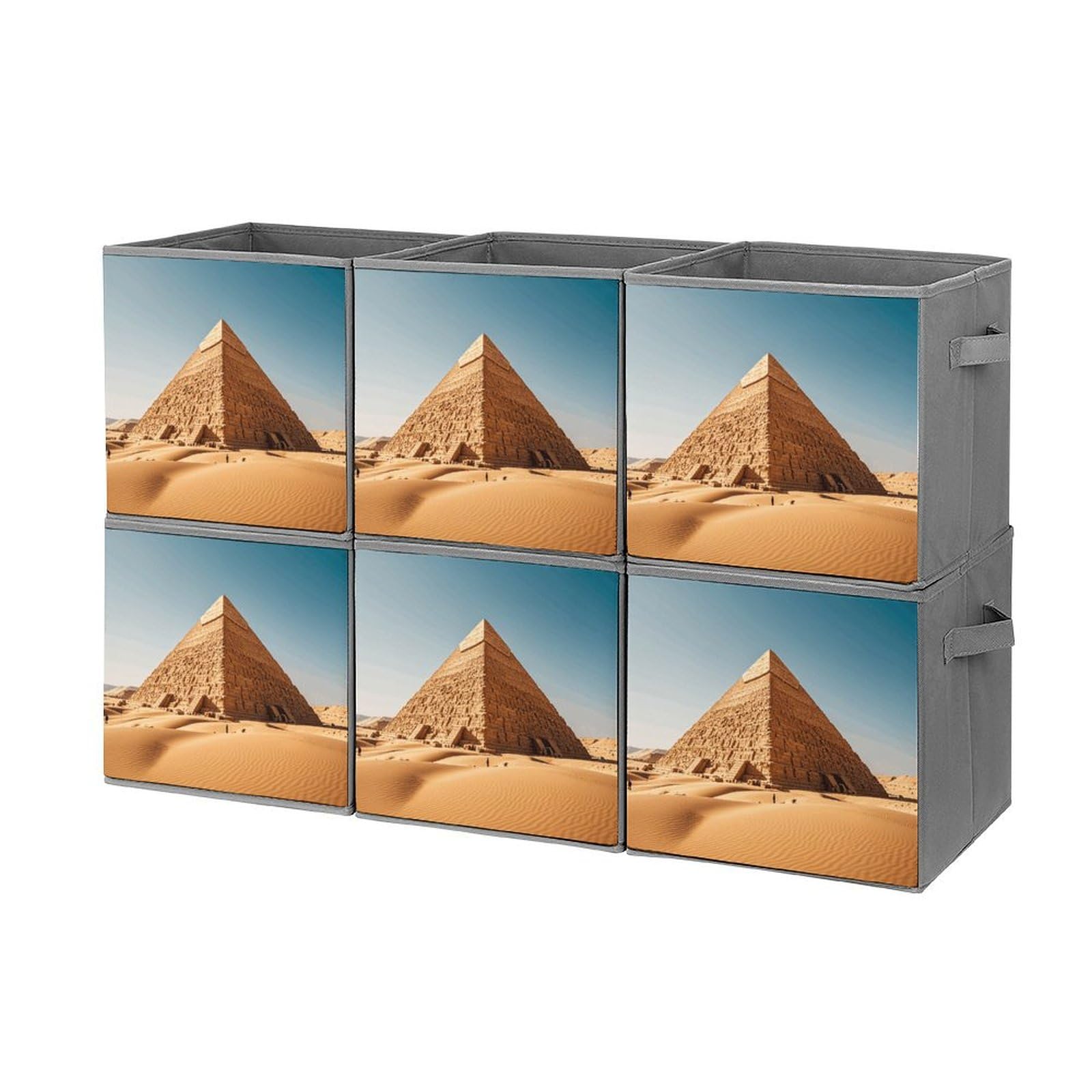6PCS Collapsible Storage Bins - Egyptian Pyramid Design Foldable Organizer Baskets with Handles for Home, Kitchen, Bathroom & Office Organization - Space Saving Storage Containers for Shelves, Closet & Pantry