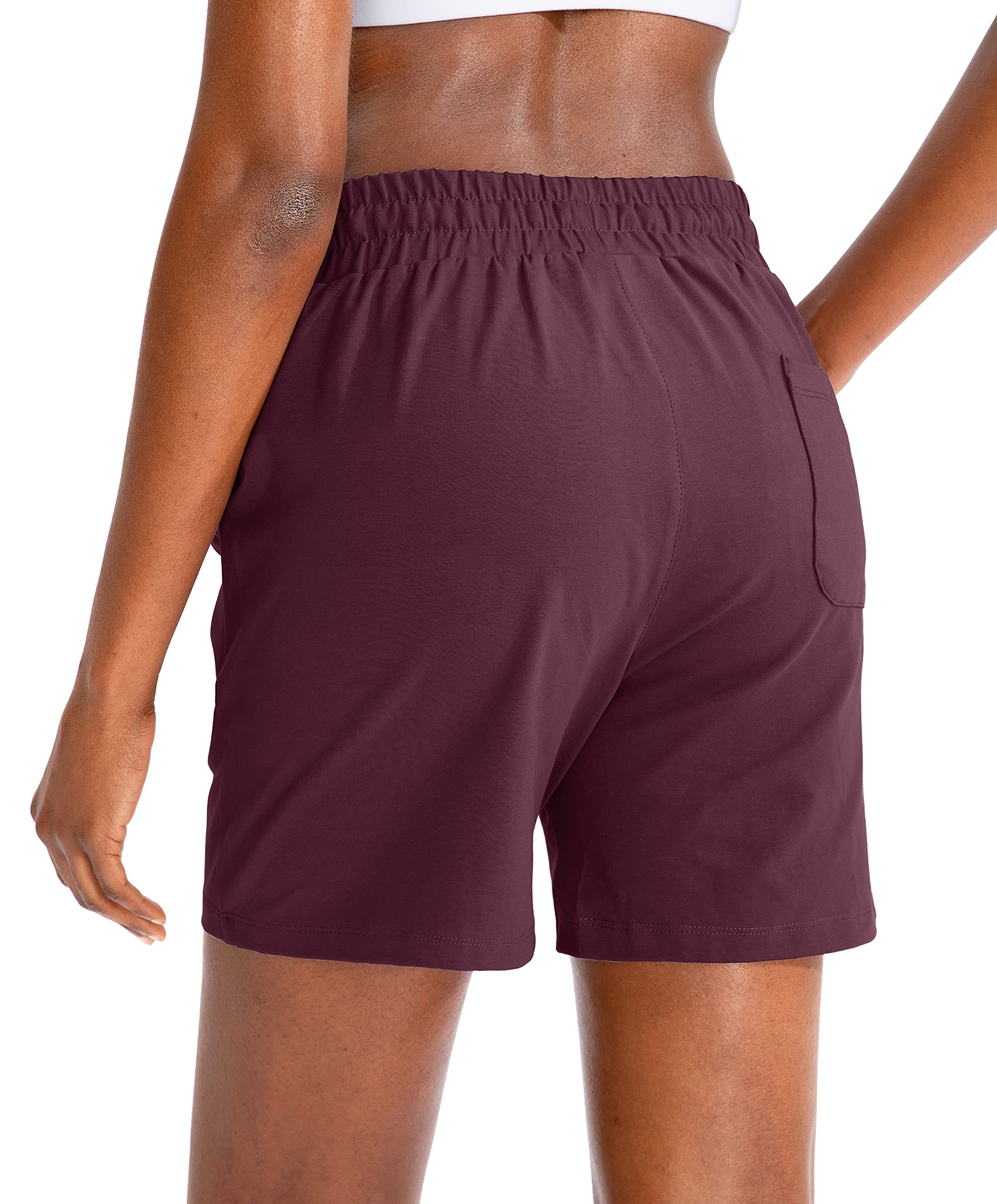 SANTINY Women's Cotton 5'' Lounge Yoga Shorts - Breathable Jersey Sweat Bermuda Athletic Shorts with Pockets for Walking, Running & Yoga | Perfect for Workout, Gym & Casual Wear