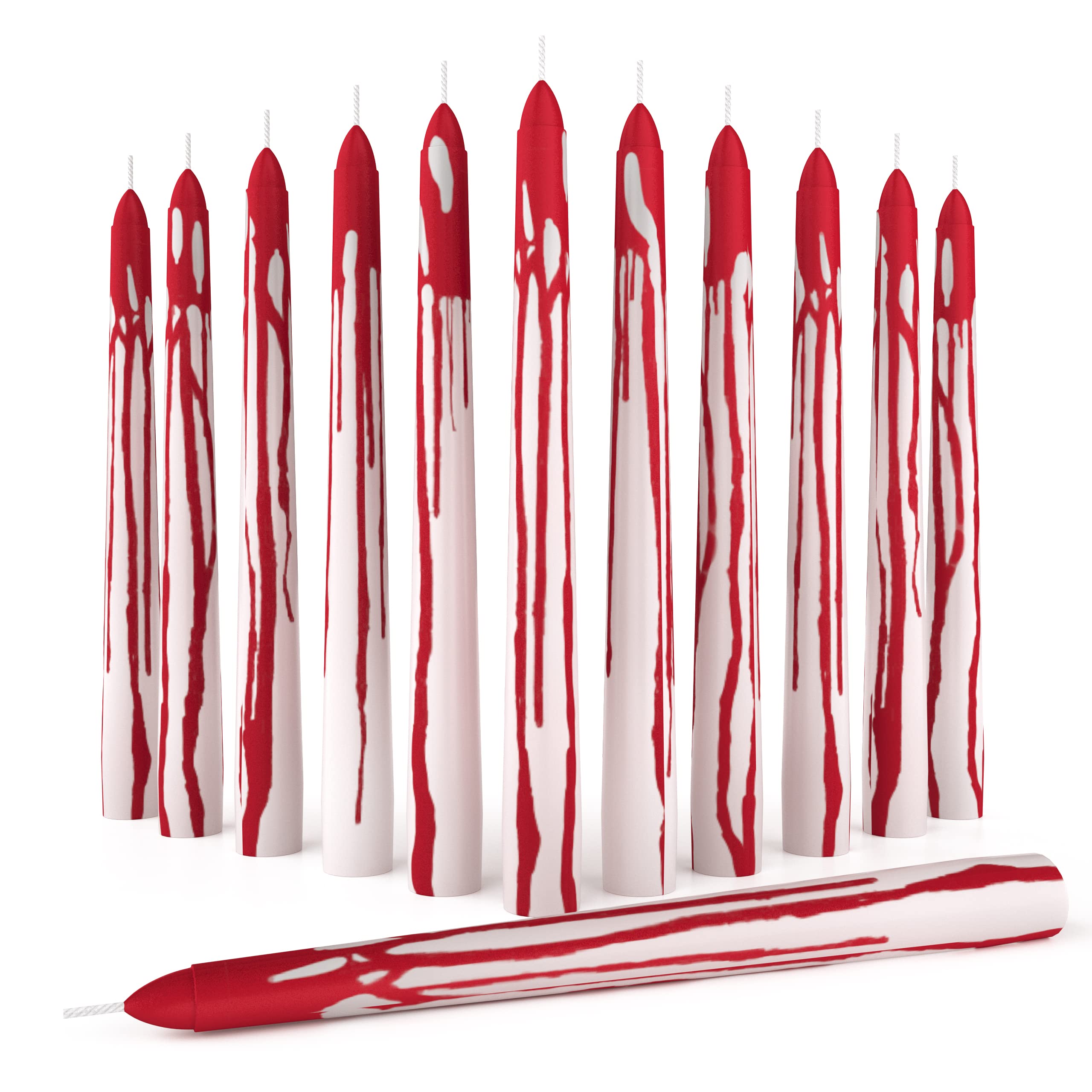 CANDWAX 12-Pack 8-Inch Unscented Taper Candles - Long-Lasting 6-Hour Burn Time, Bleeding Wax Effect - Perfect for Halloween Decor, Dinner Parties, Wedding Centerpieces & Gothic Themed Events